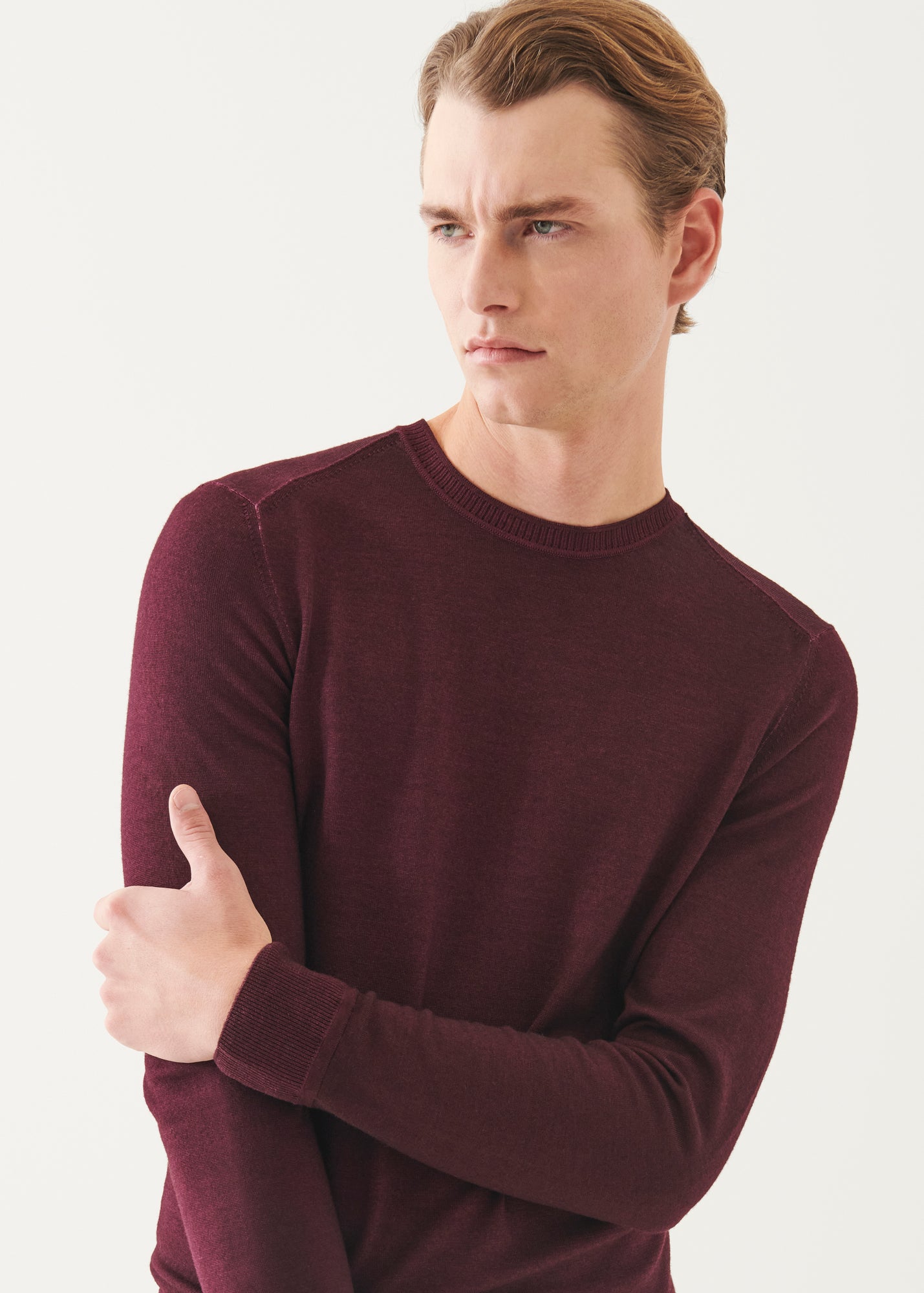Extra-Fine Merino Vintage Wash Ribbed Hem Crewneck - PATRICK ASSARAF