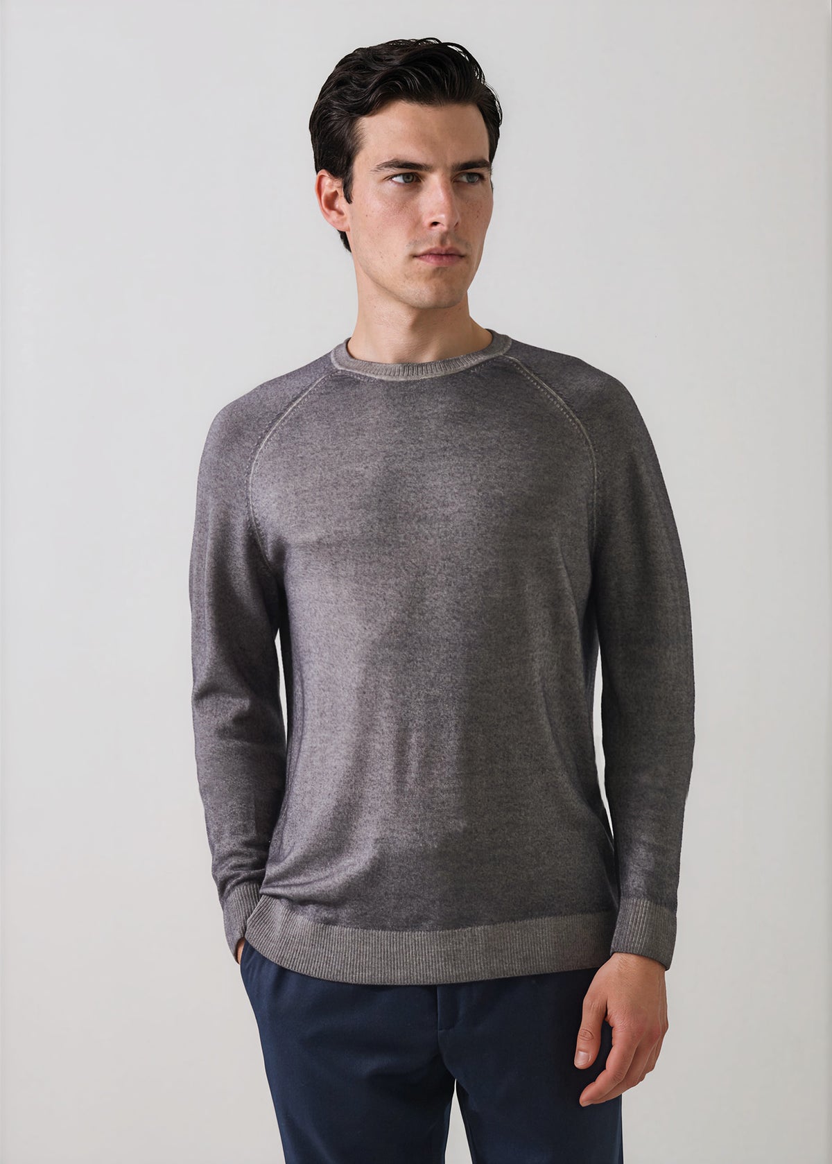 Merino Wool Vintage Wash Raglan Crew Neck - PATRICK ASSARAF