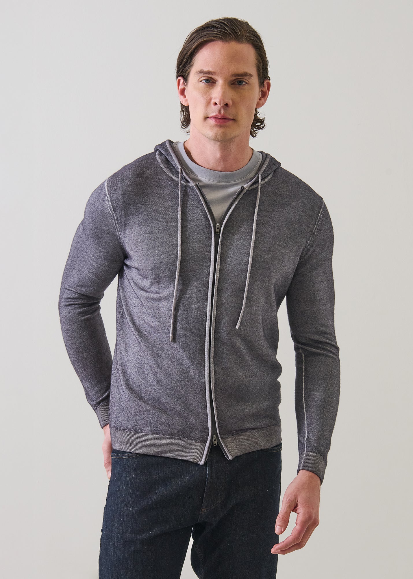 Extra-Fine Merino Wool Vintage Wash Full Zip Hoodie - PATRICK ASSARAF