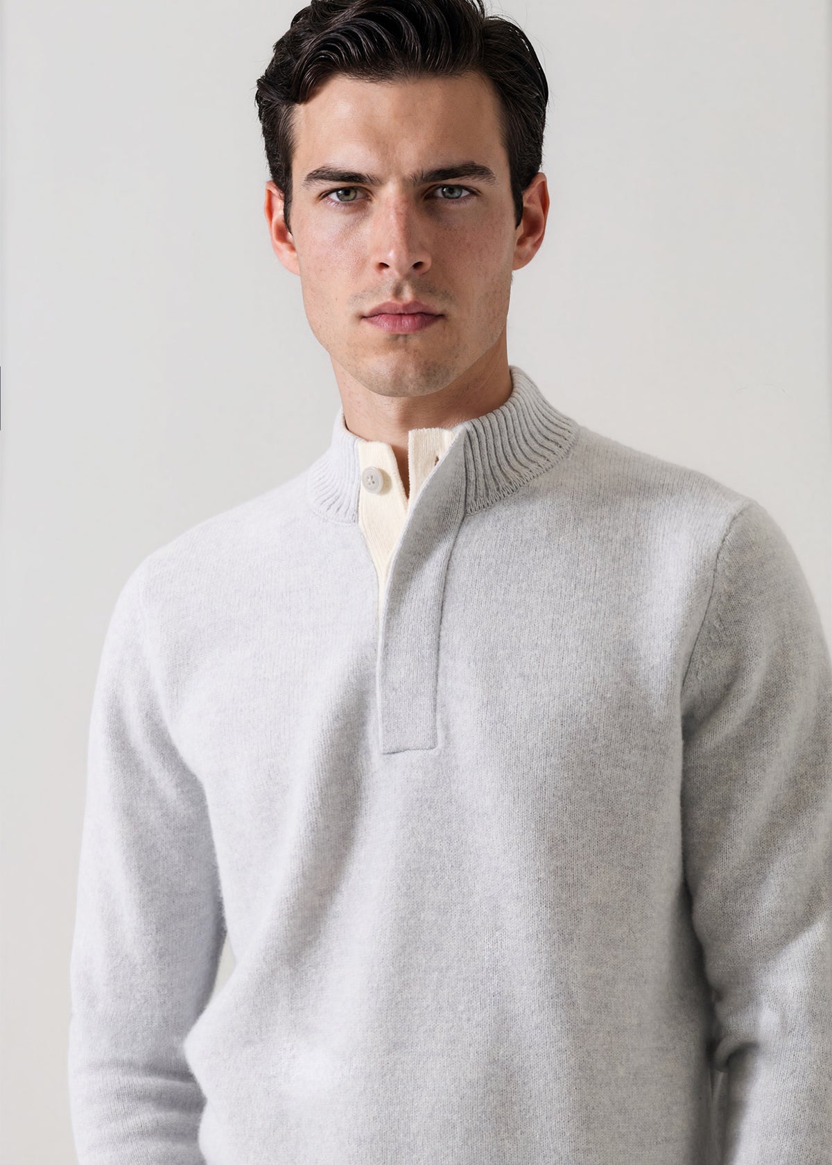 Superfine Lambswool Button Mock Neck - PATRICK ASSARAF