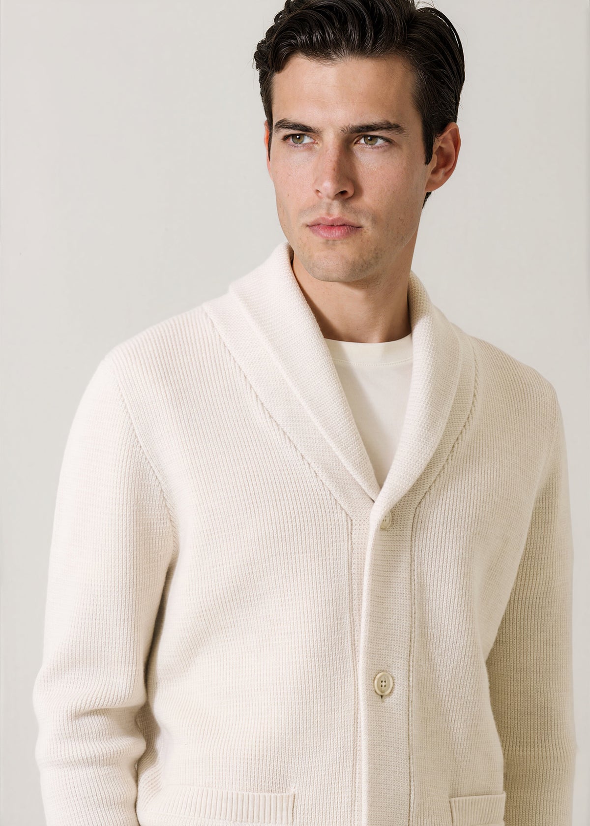 Merino Wool Ribbed Shawl Collar Cardigan - PATRICK ASSARAF