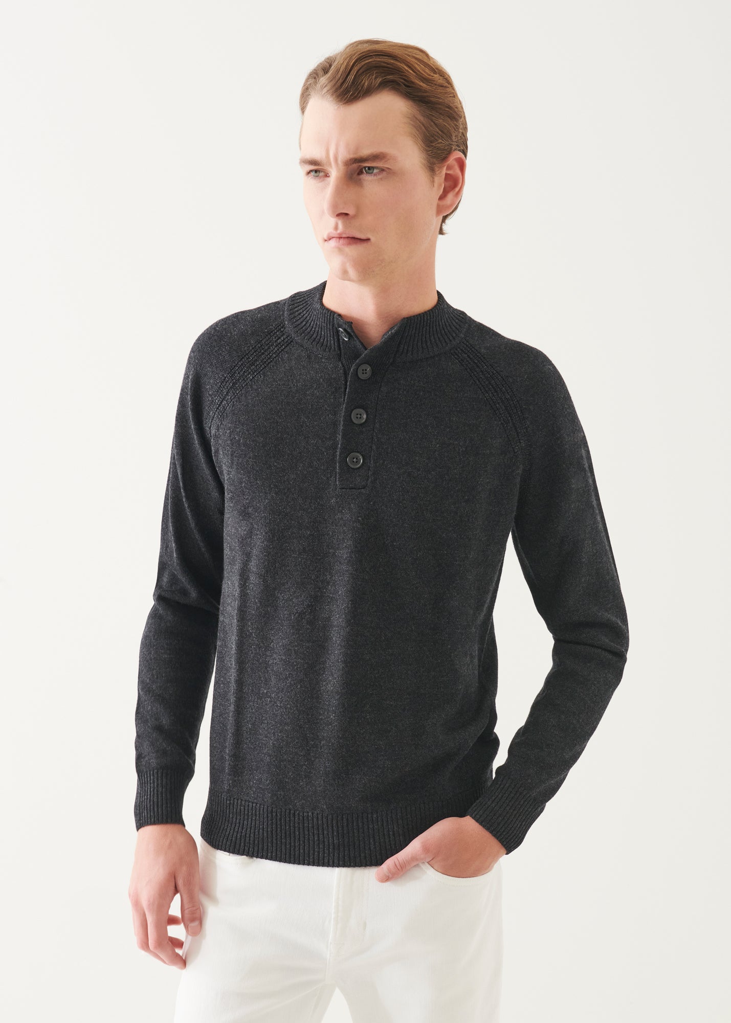 Merino Button Up Mock Neck Sweater - PATRICK ASSARAF