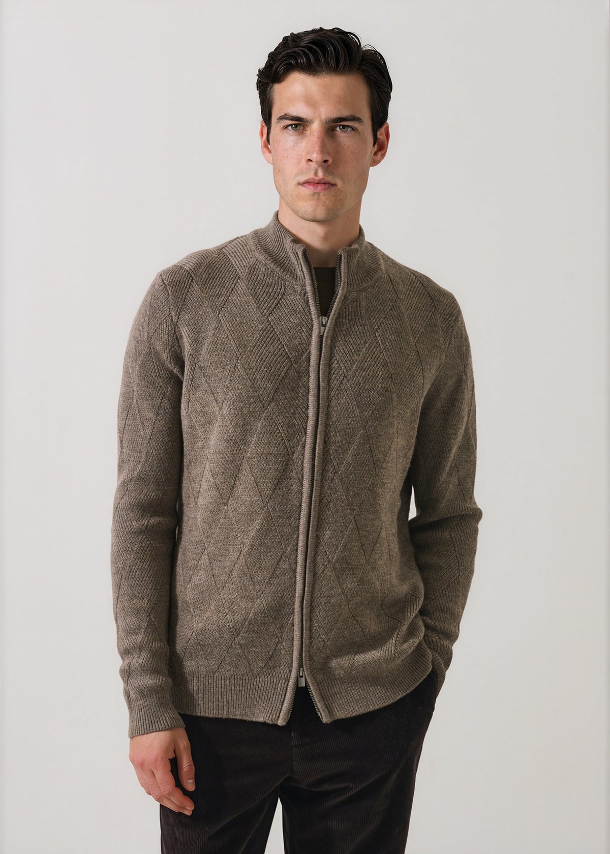 Merino Wool Textured Full Zip Cardigan - PATRICK ASSARAF