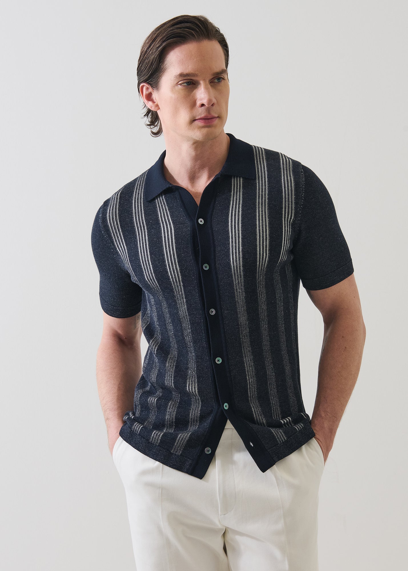 Cotton Textured Button Up Knit Shirt - PATRICK ASSARAF