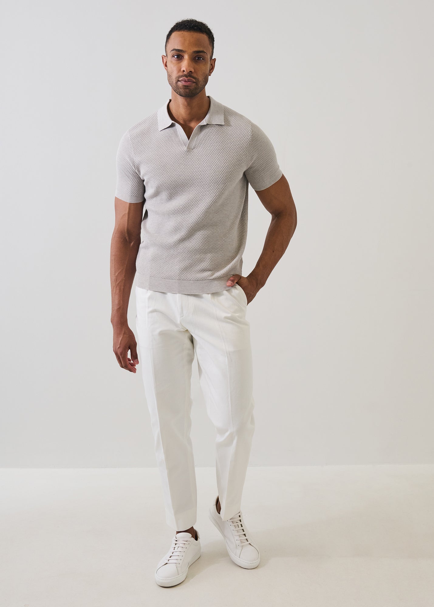 Cotton-Blend Bubble Stitch Knit Open Polo - PATRICK ASSARAF