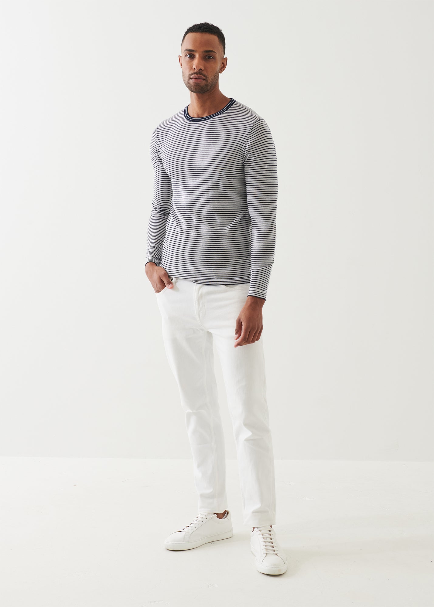 Merino Wool-Silk Blend Striped Crewneck