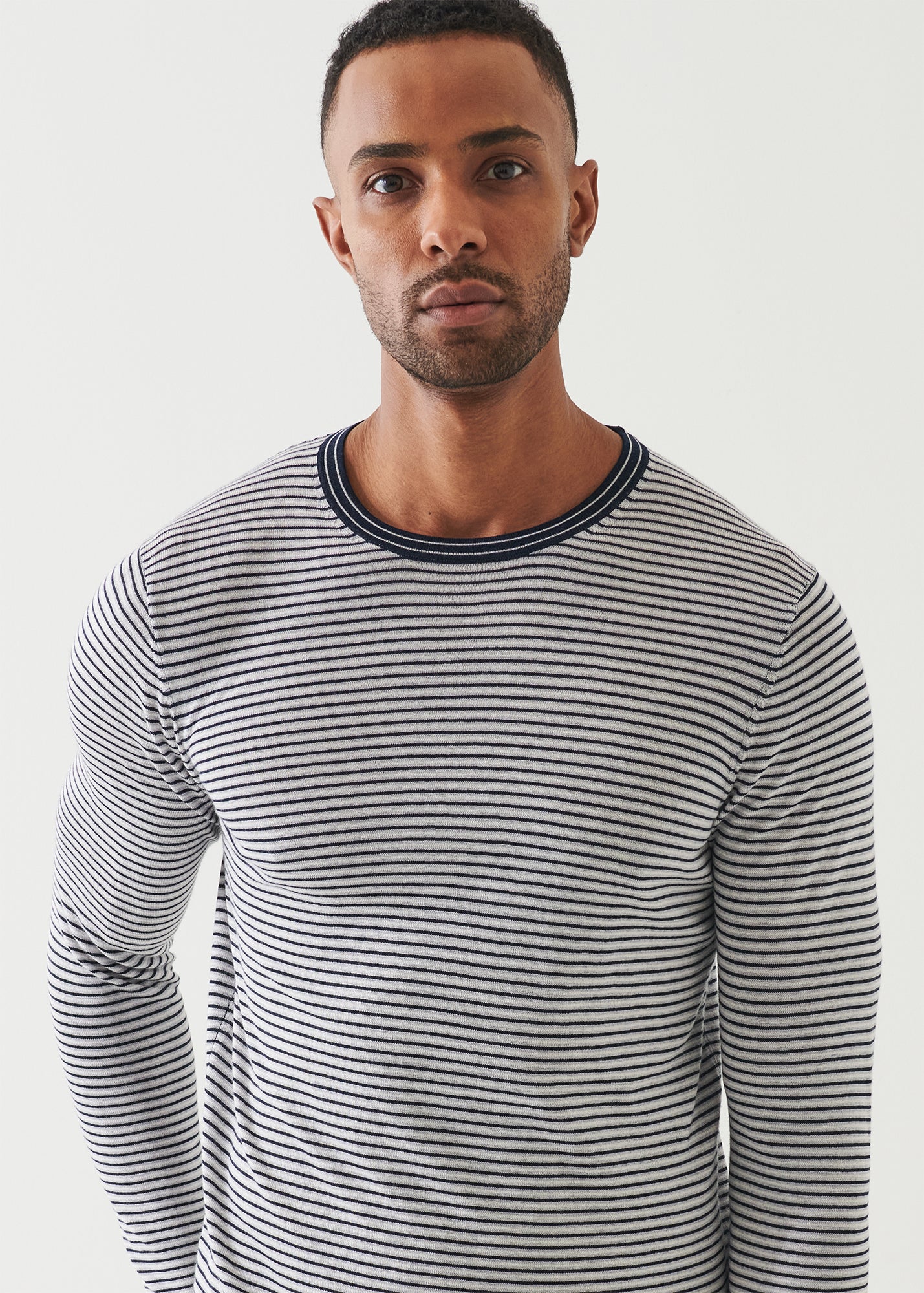 Merino Wool-Silk Blend Striped Crewneck