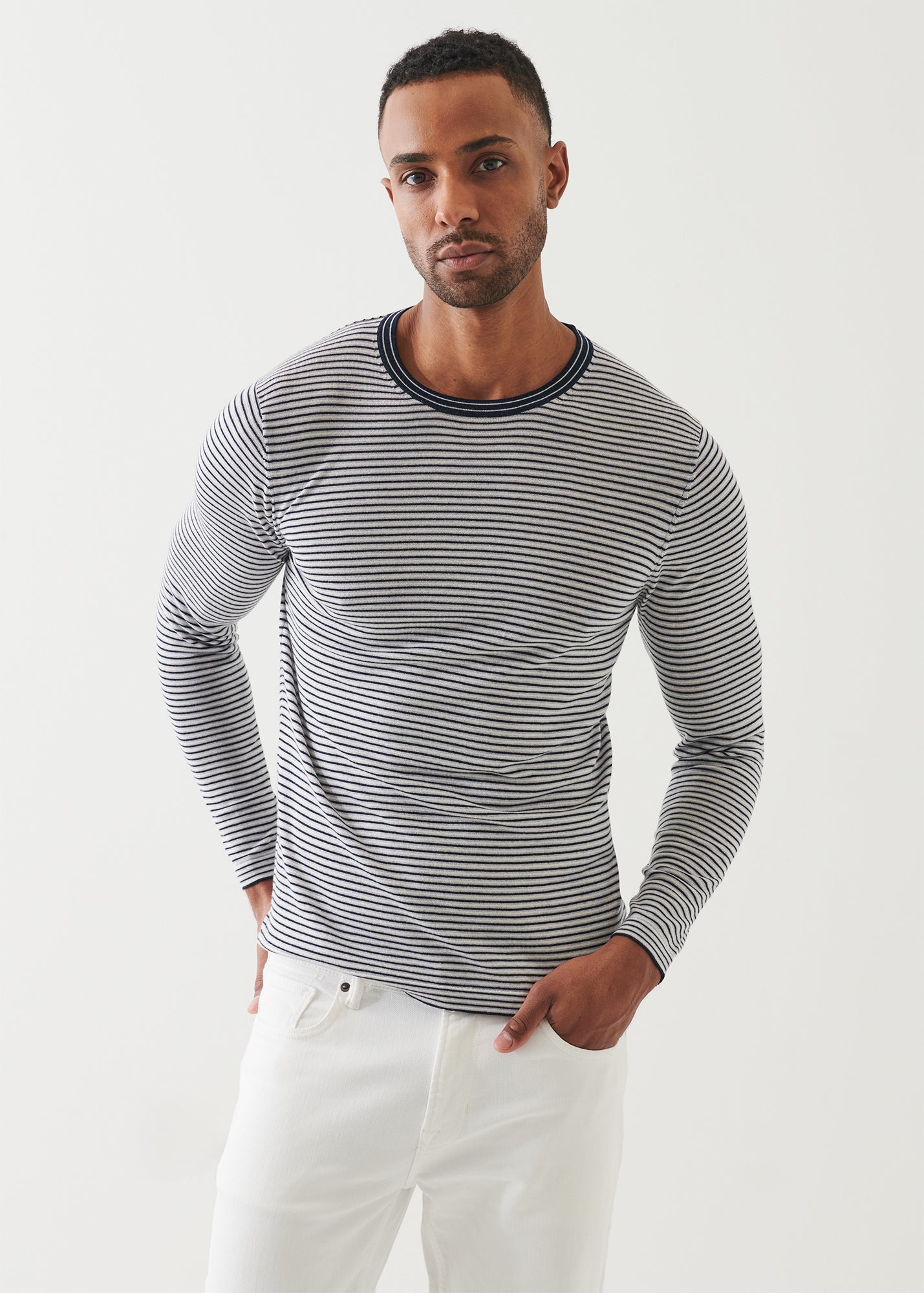 Merino Wool-Silk Blend Striped Crewneck