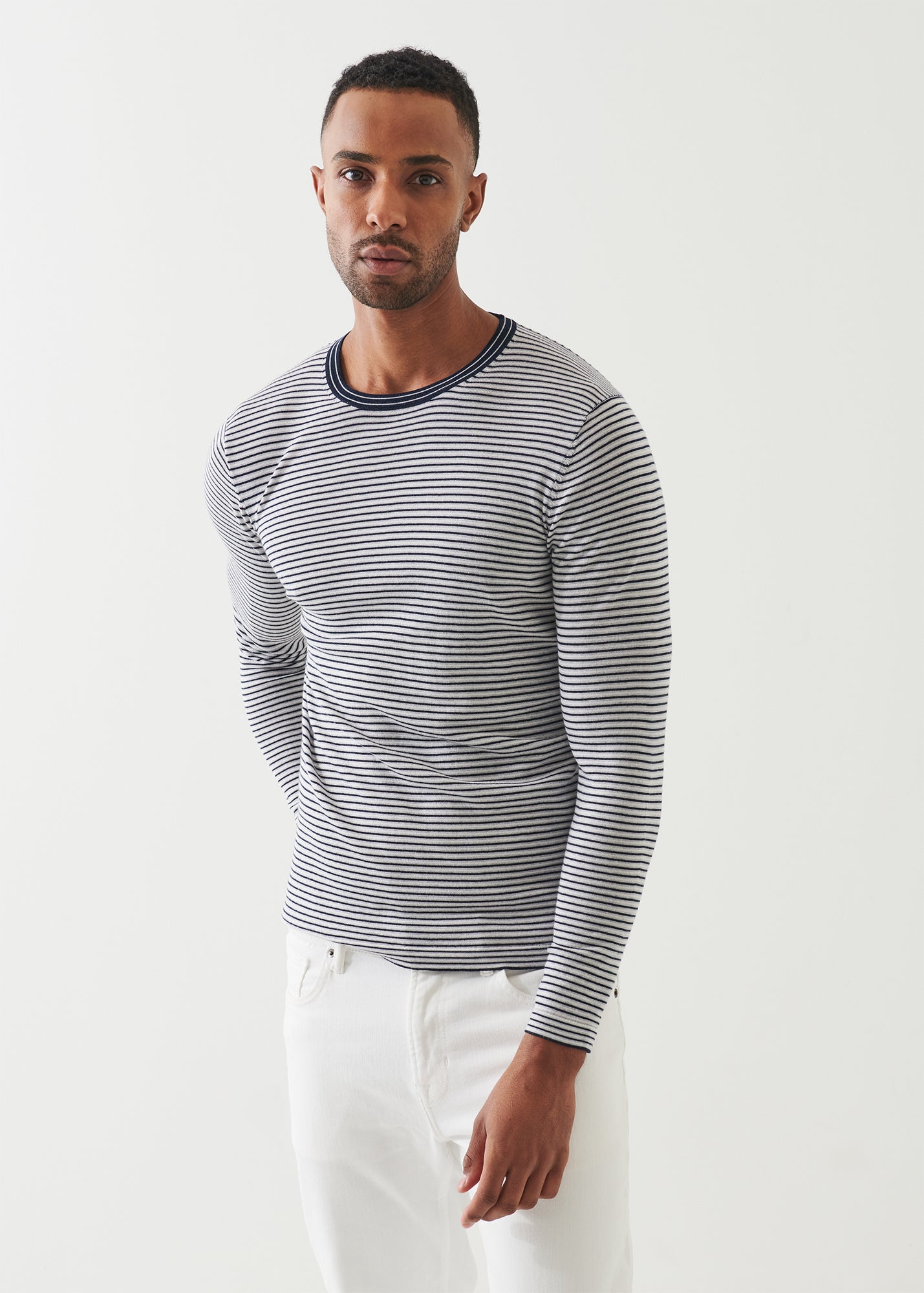 Merino Wool-Silk Blend Striped Crewneck