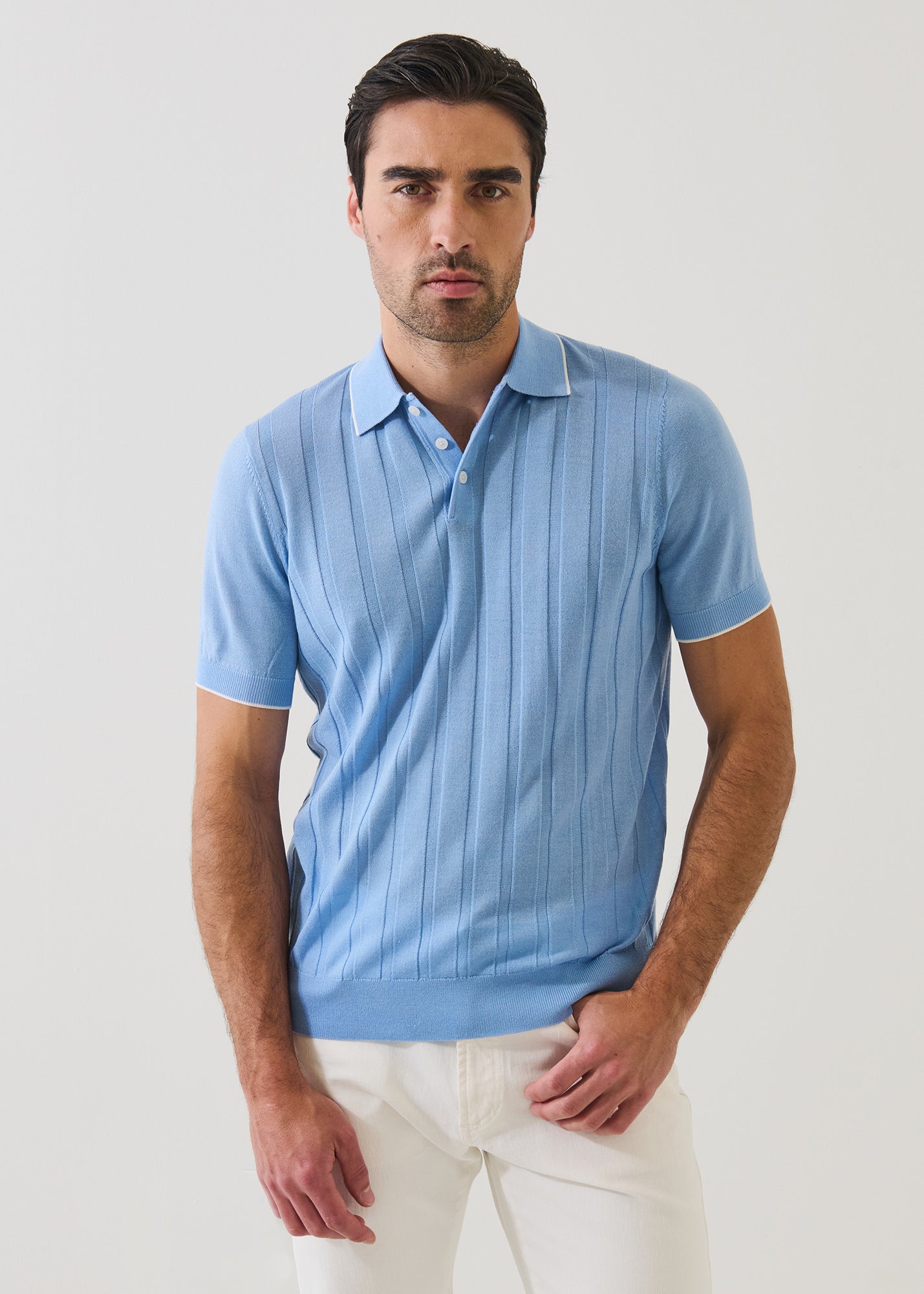 Merino Wool-Silk Drop Needle Tipped Polo