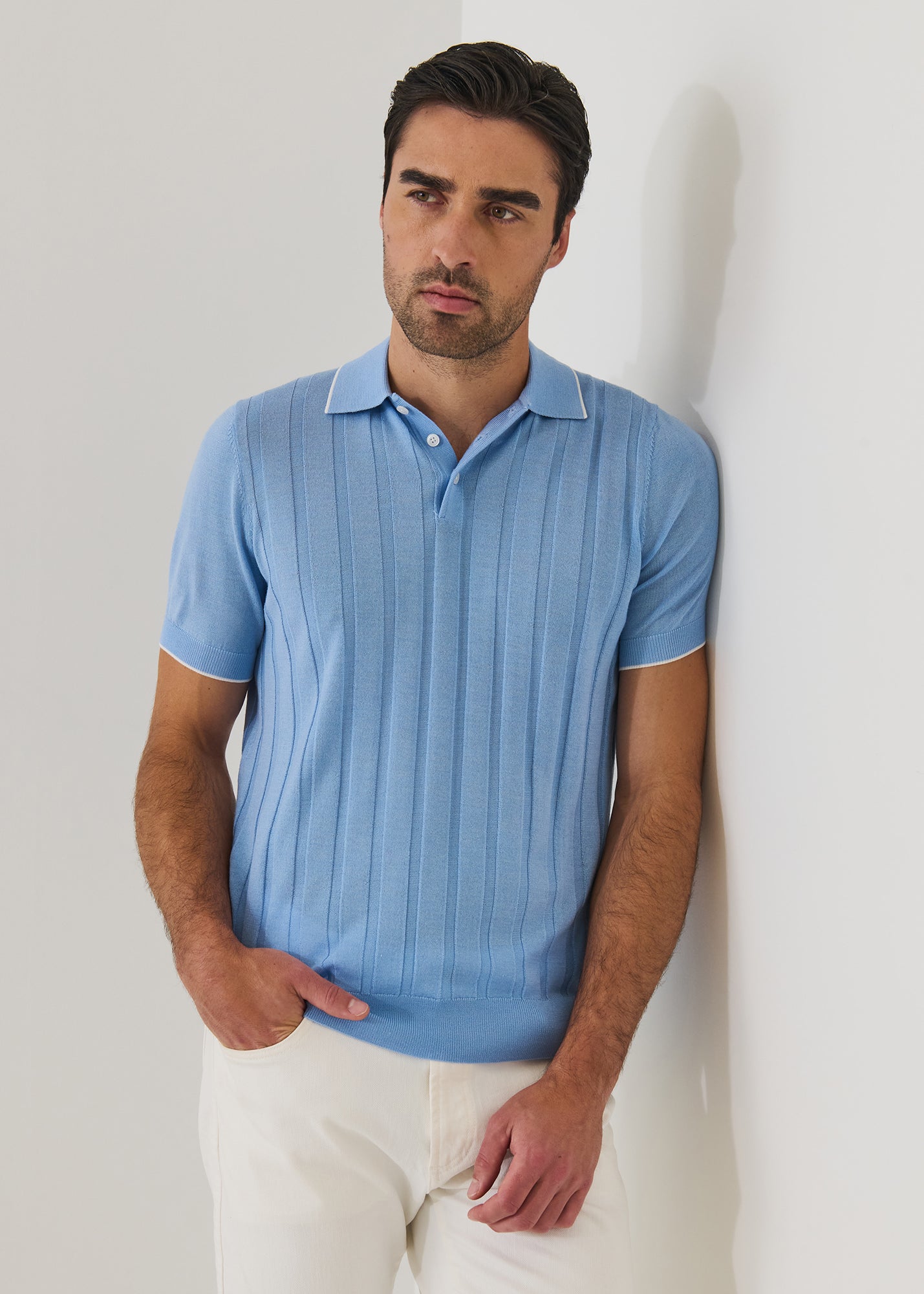 Merino Wool-Silk Drop Needle Tipped Polo