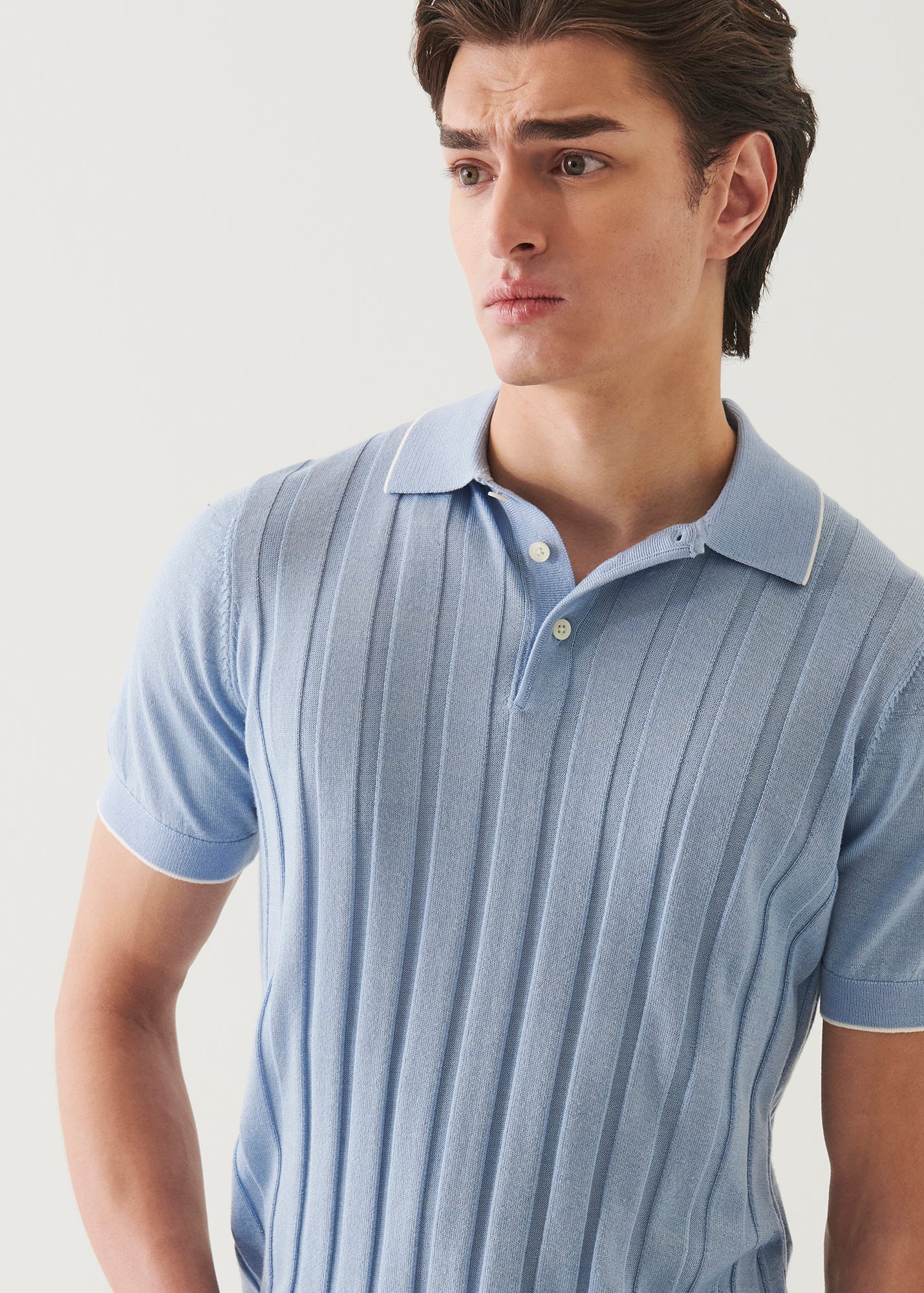 Merino Wool-Silk Blend Drop Needle Polo