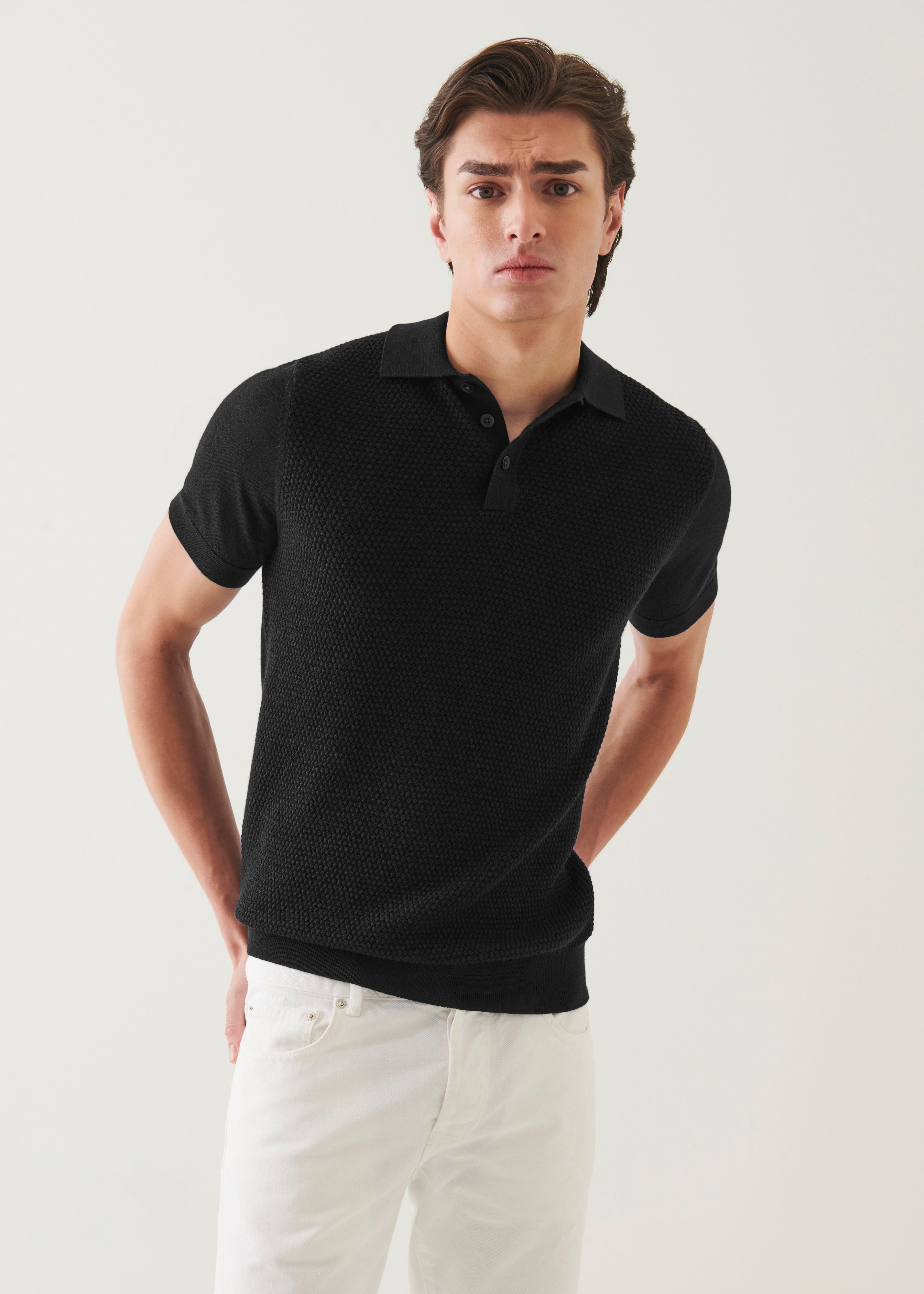 Merino Wool-Silk Blend Textured Polo - PATRICK ASSARAF