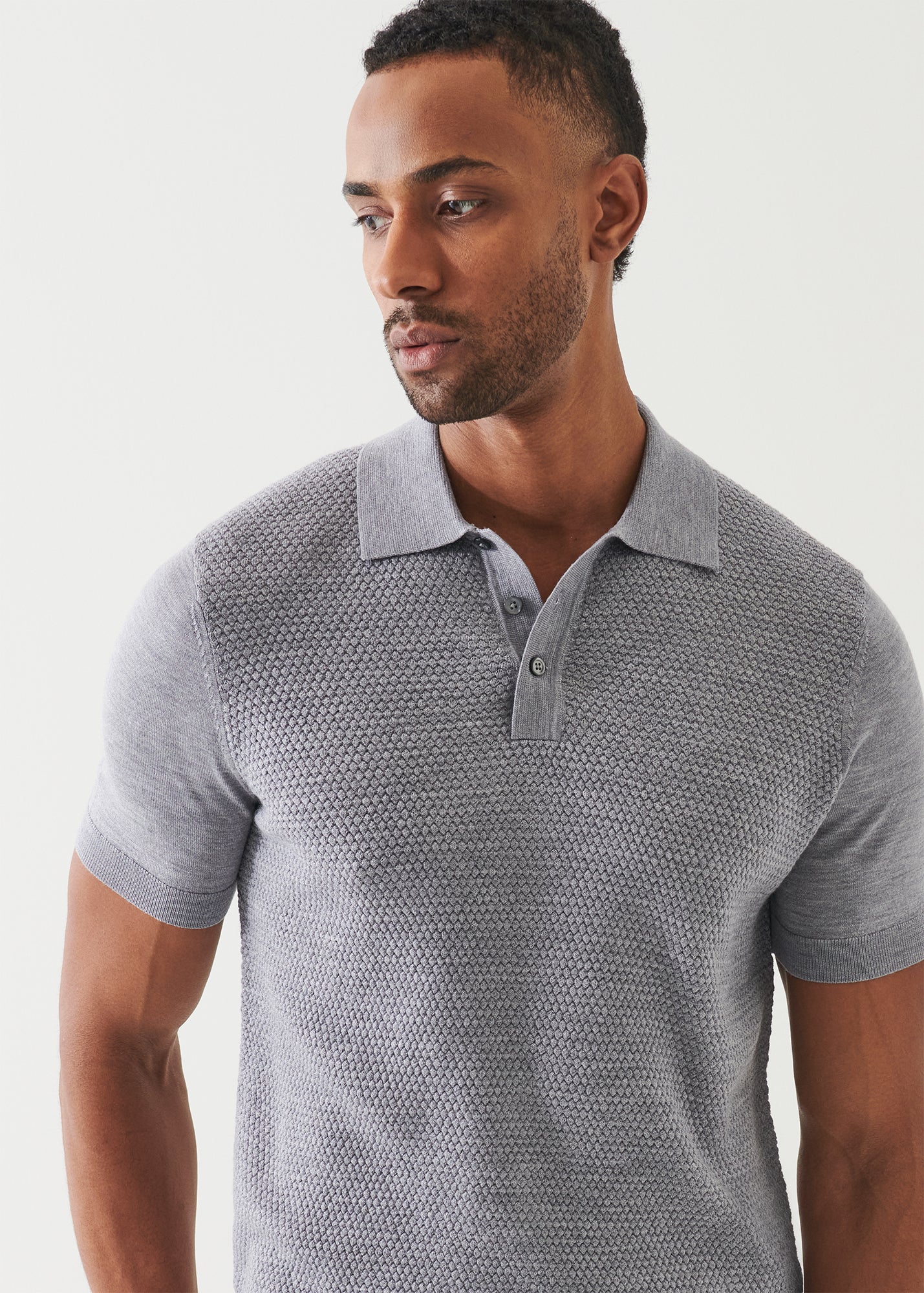 Merino Wool-Silk Blend Textured Polo - PATRICK ASSARAF