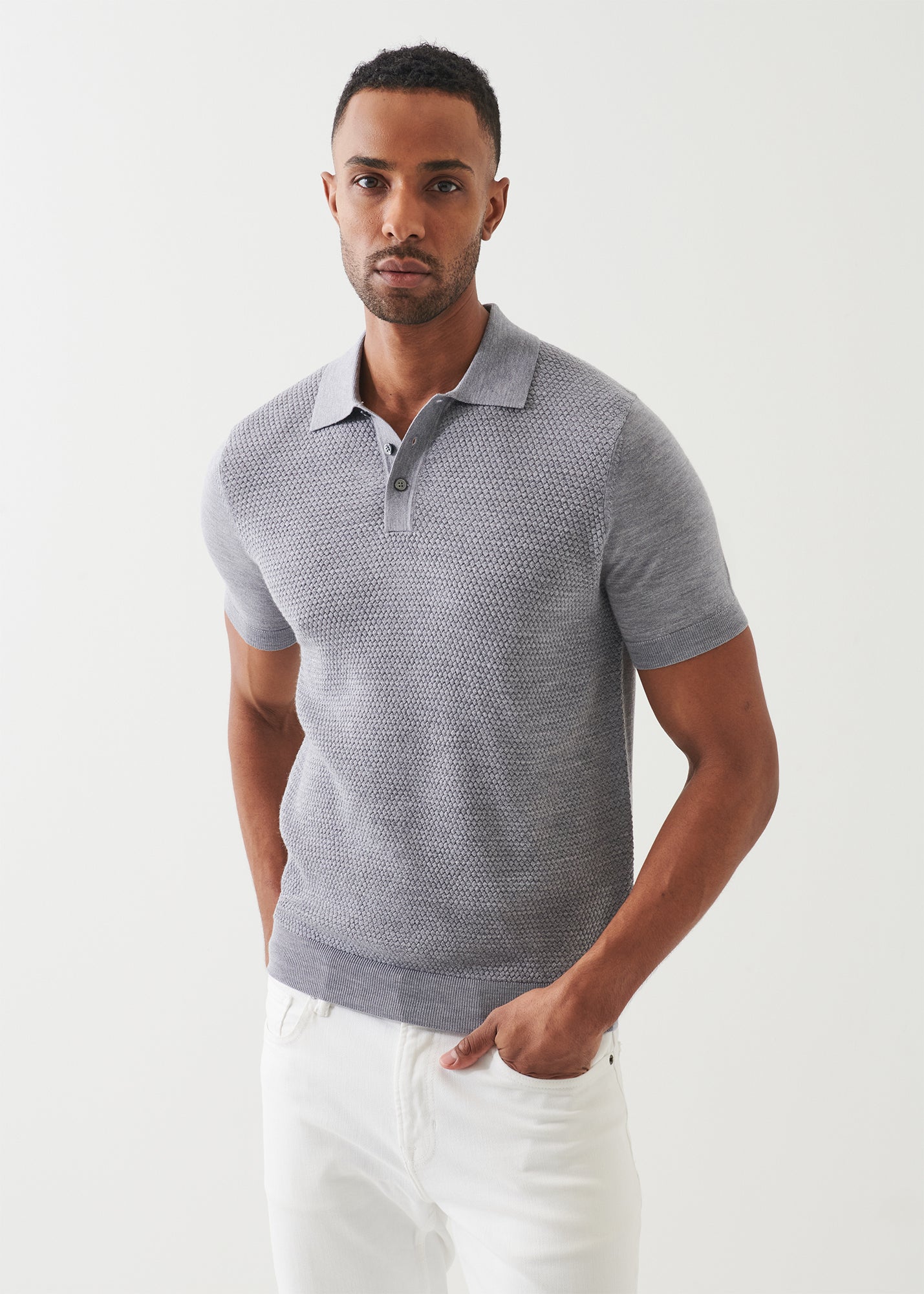 Merino Wool-Silk Blend Textured Polo - PATRICK ASSARAF