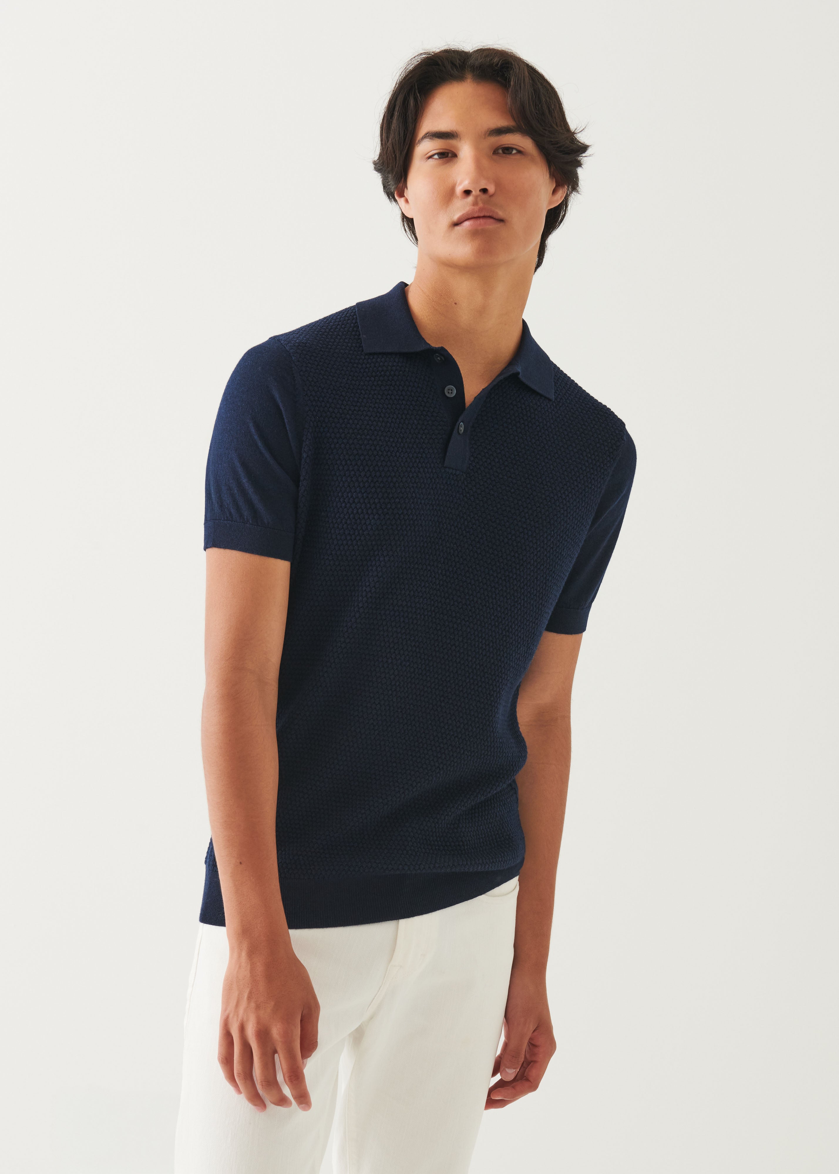 Merino Wool-Silk Blend Textured Polo - PATRICK ASSARAF
