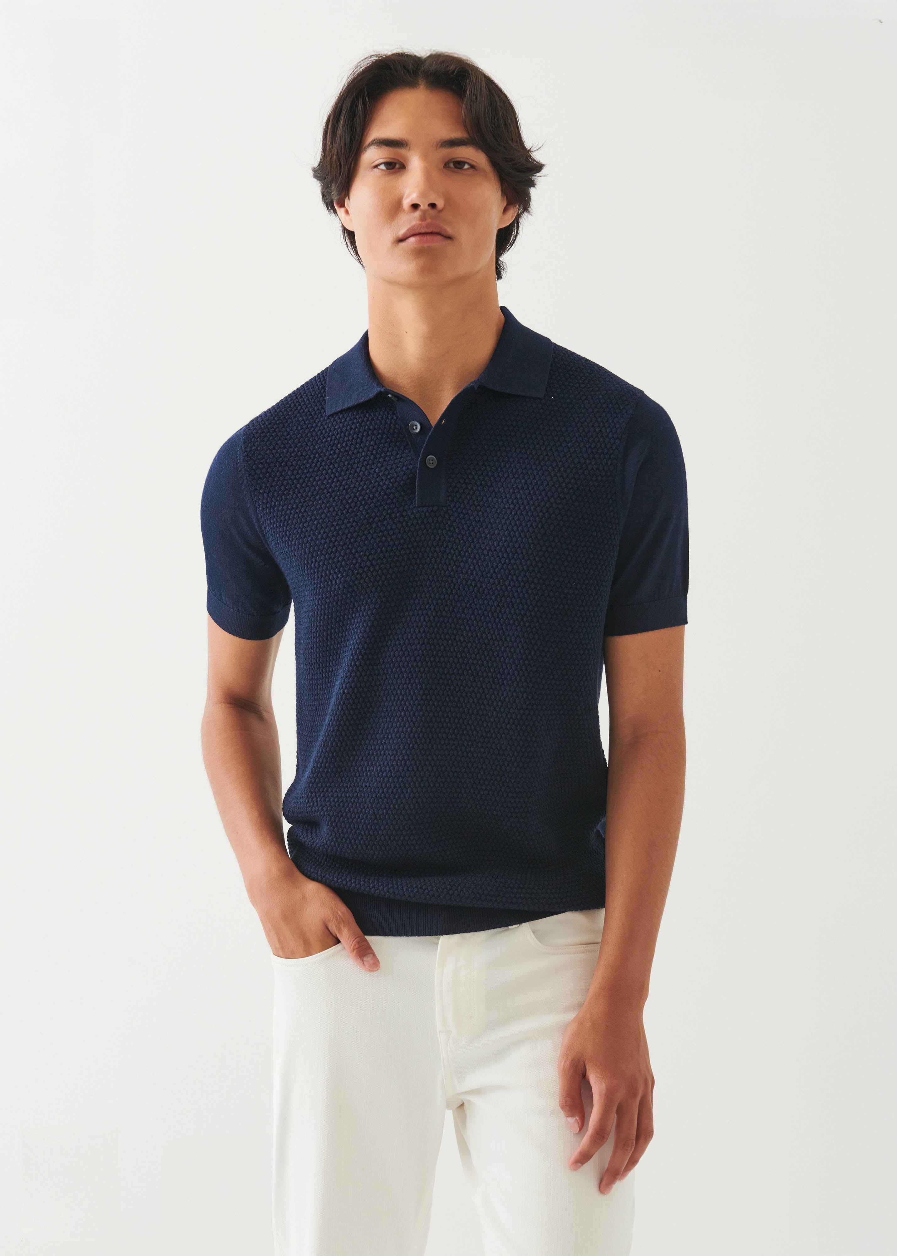 Merino Wool-Silk Blend Textured Polo - PATRICK ASSARAF