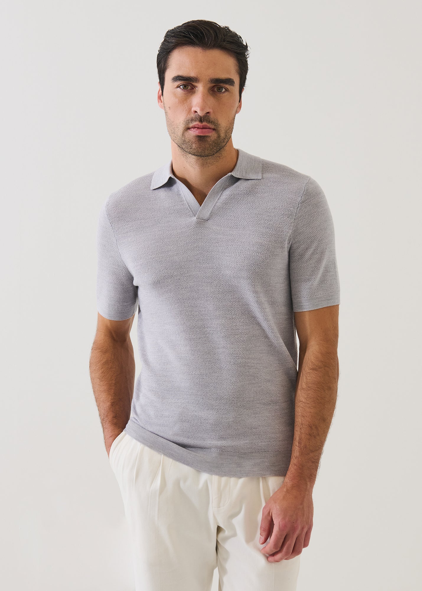 Merino Wool-Silk Birds-Eye Stitch Polo