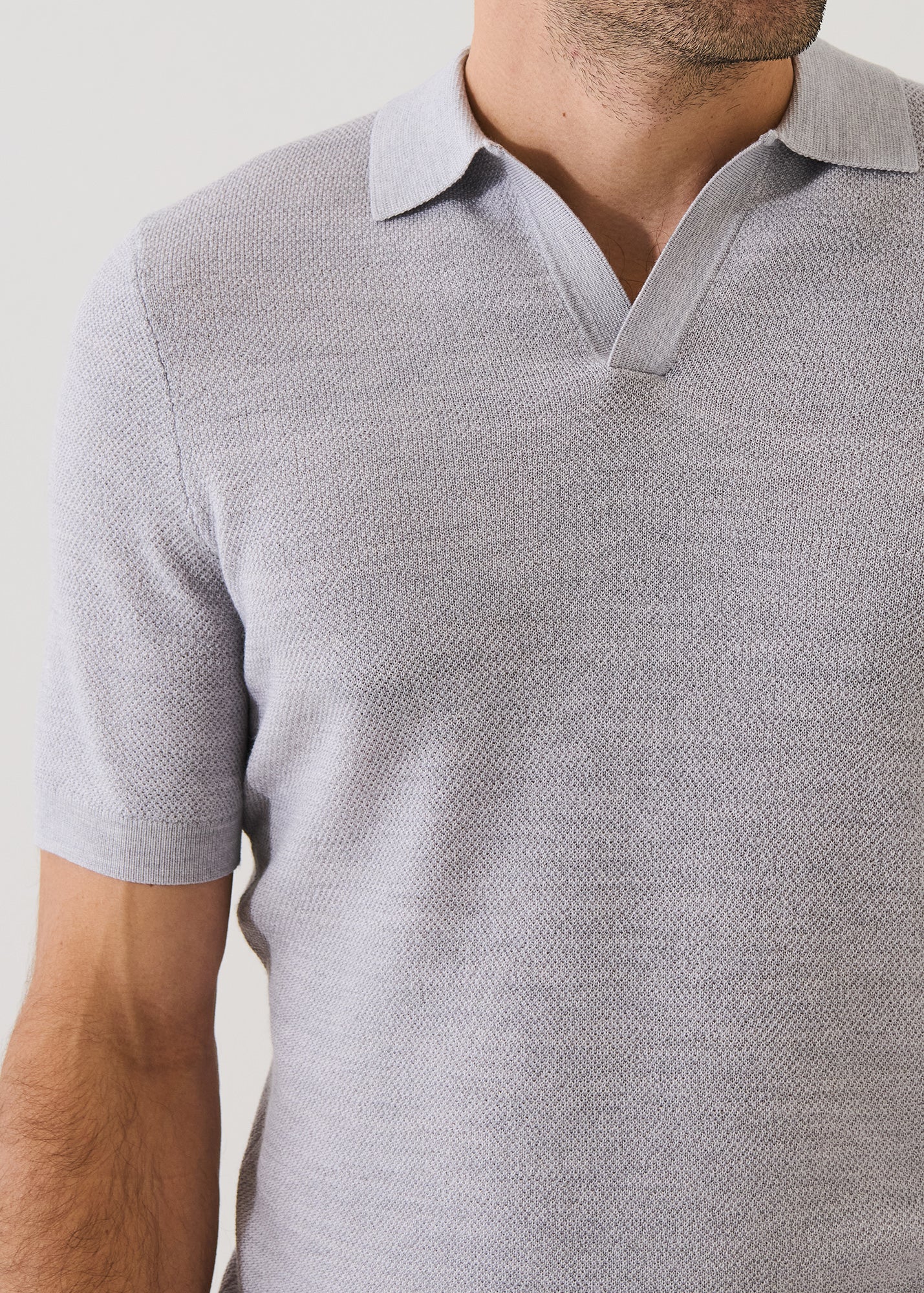 Merino Wool-Silk Birds-Eye Stitch Polo