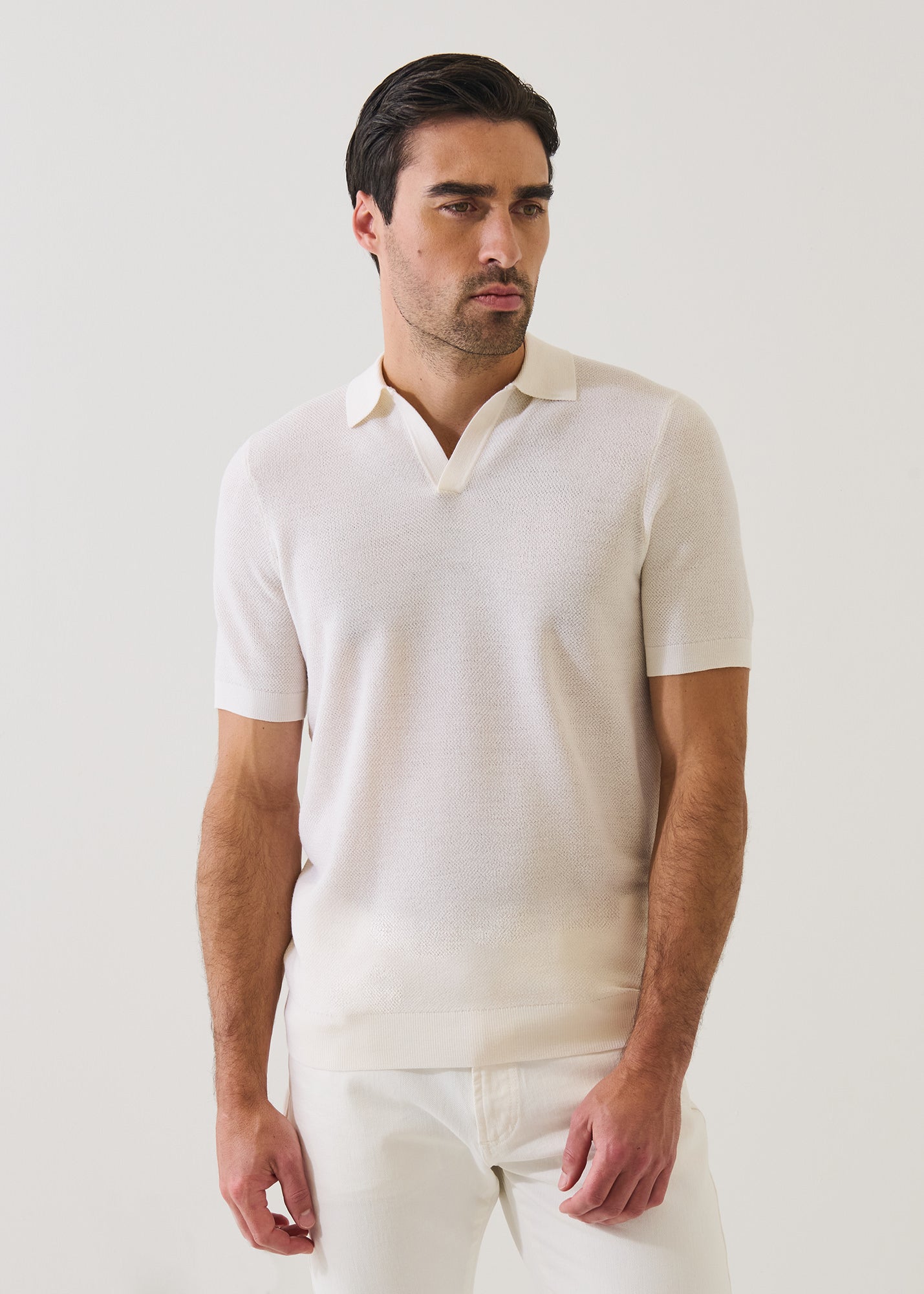 Merino Wool-Silk Birds-Eye Stitch Polo