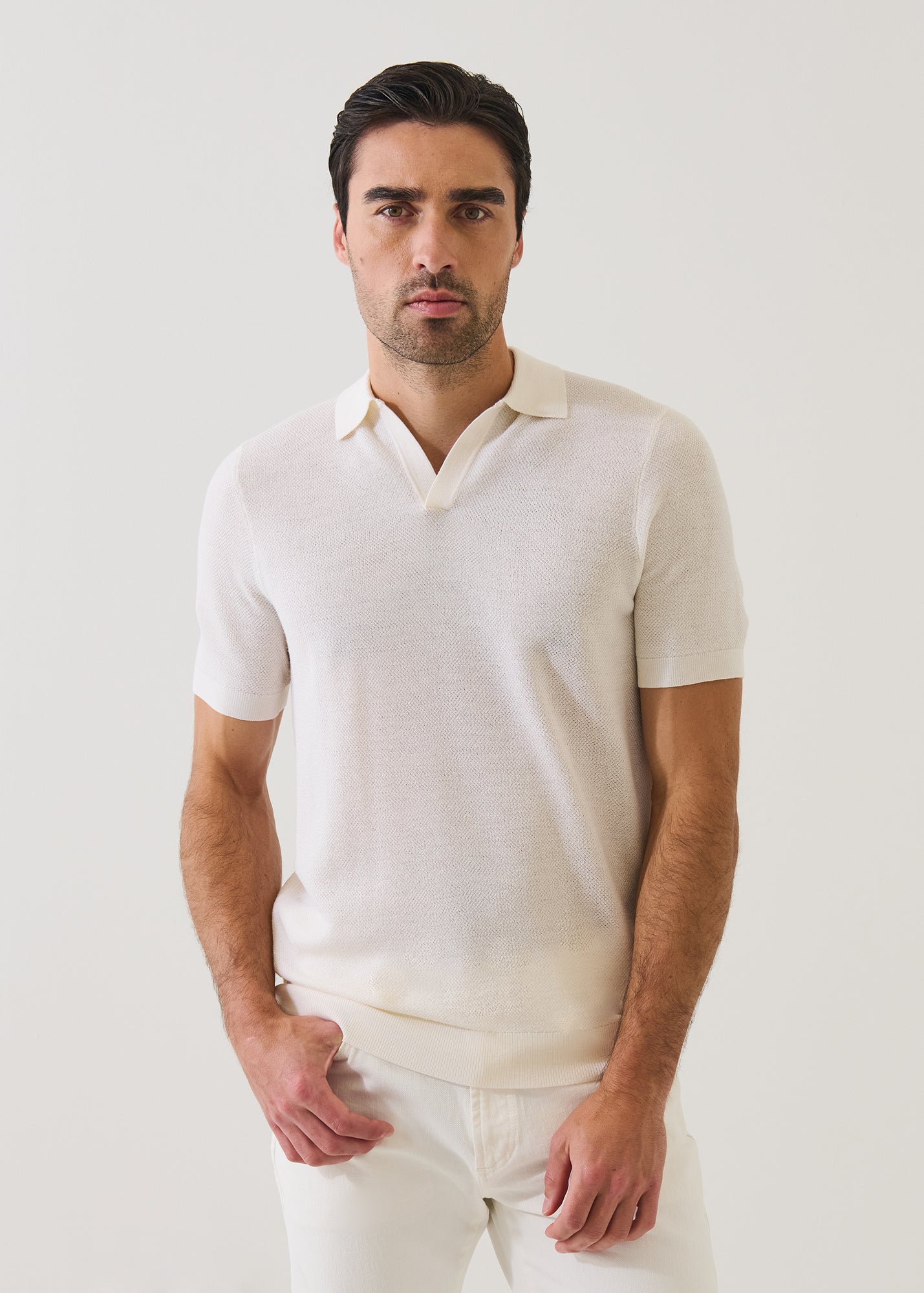 Merino Wool-Silk Birds-Eye Stitch Polo