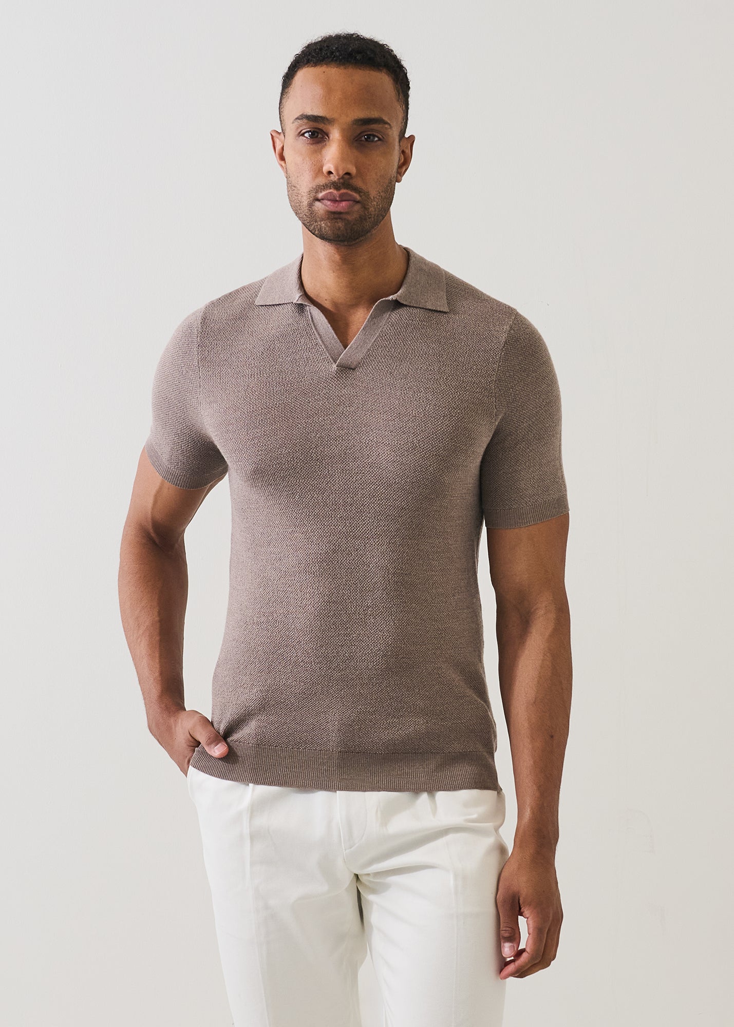 Merino Wool-Silk Birds-Eye Stitch Polo - PATRICK ASSARAF