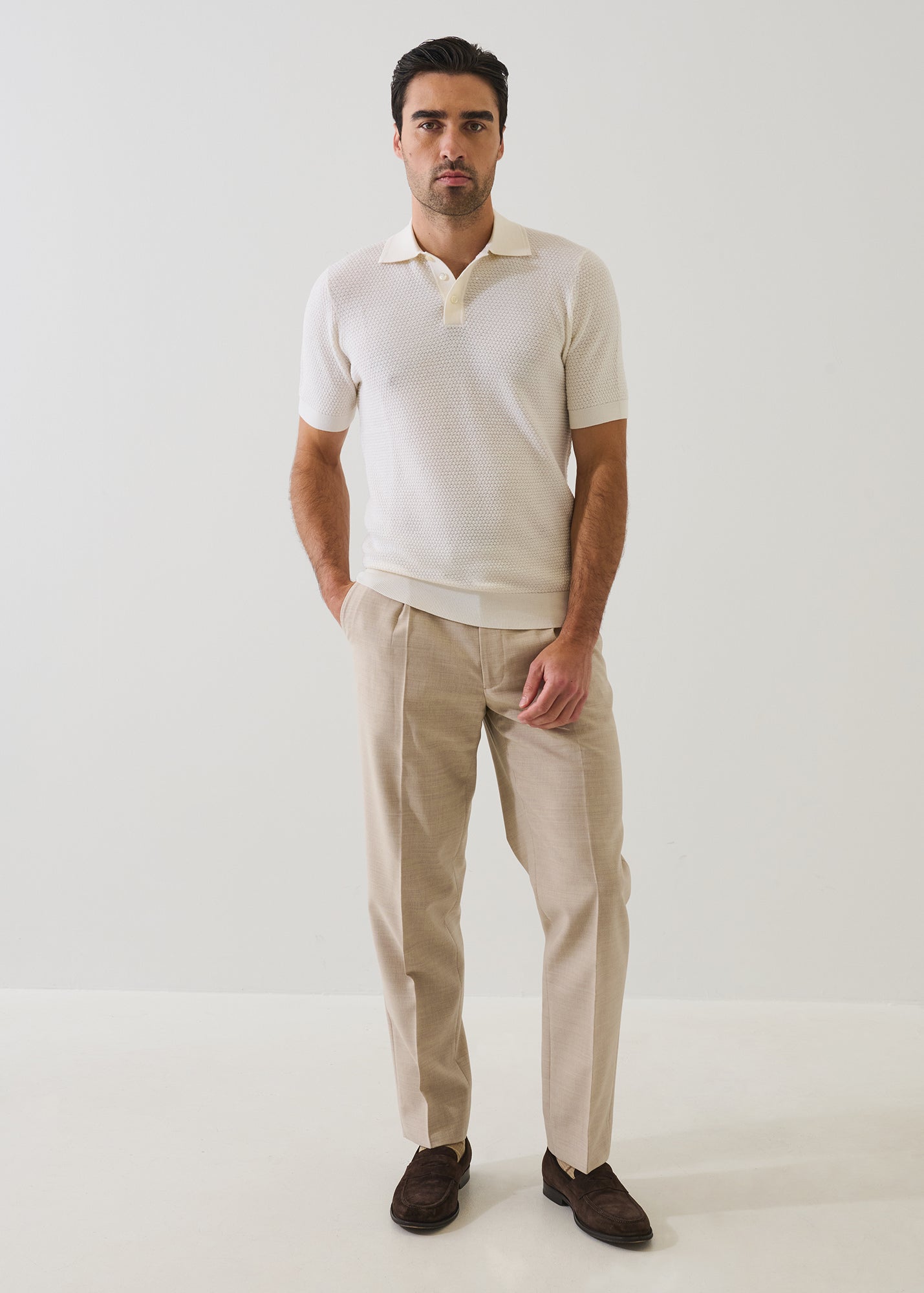 Merino Wool-Silk Bubble Stitch Polo