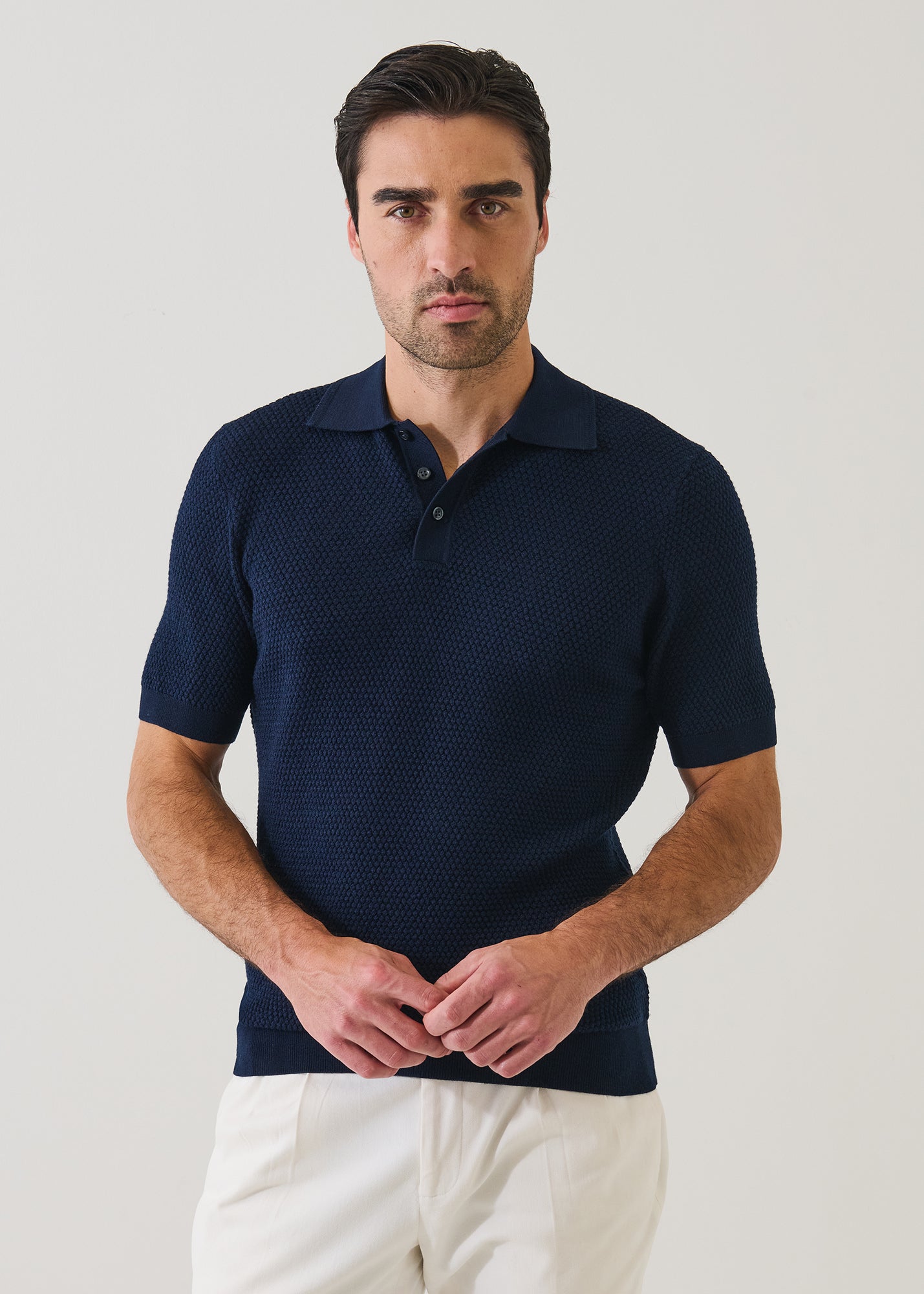 Merino Wool-Silk Bubble Stitch Polo