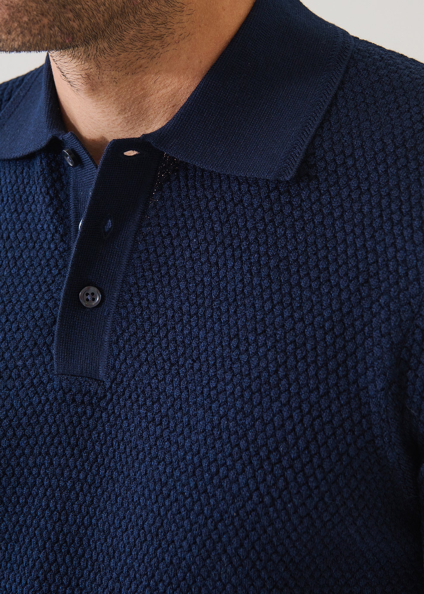 Merino Wool-Silk Bubble Stitch Polo