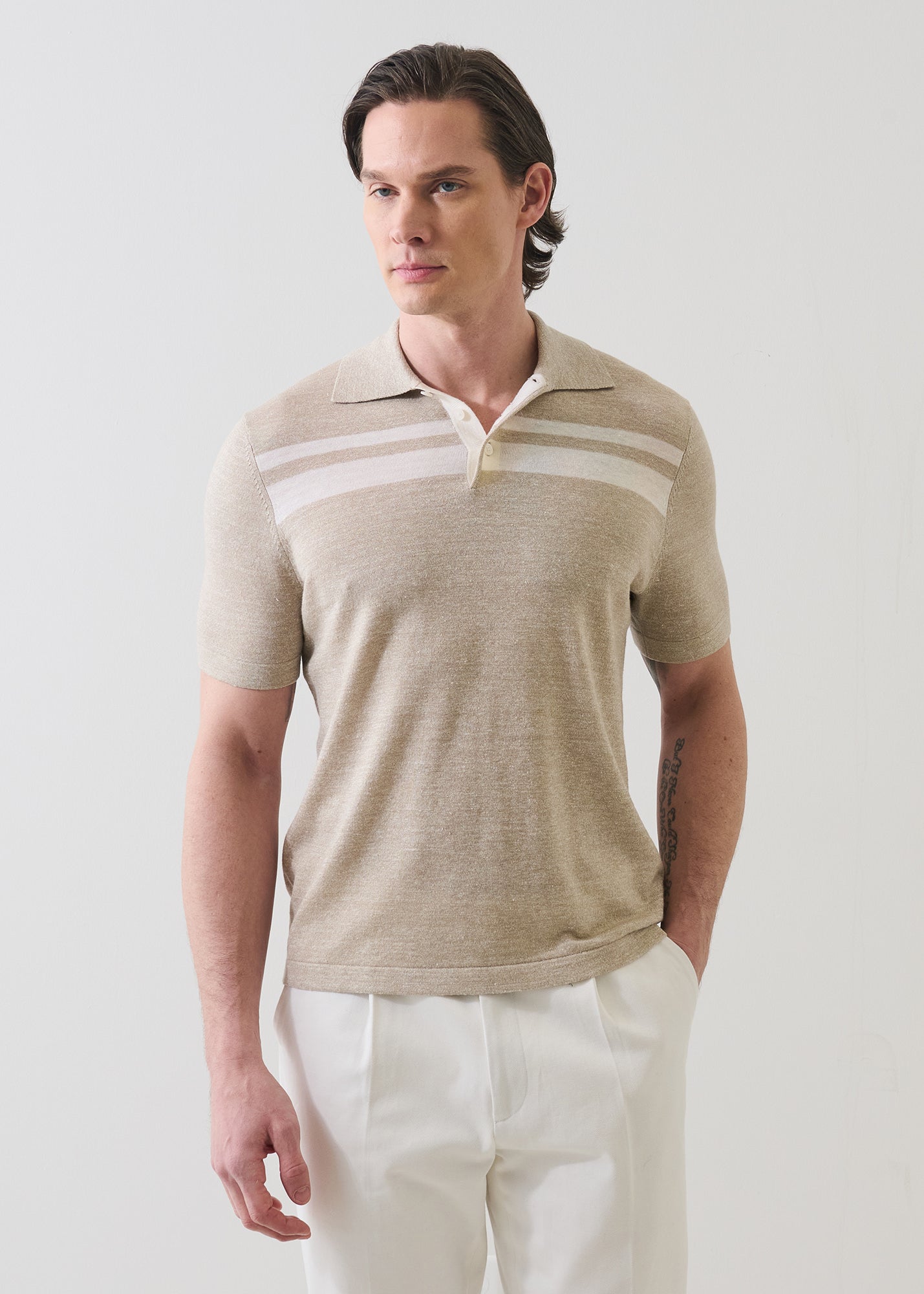 Merino Linen Striped Polo - PATRICK ASSARAF