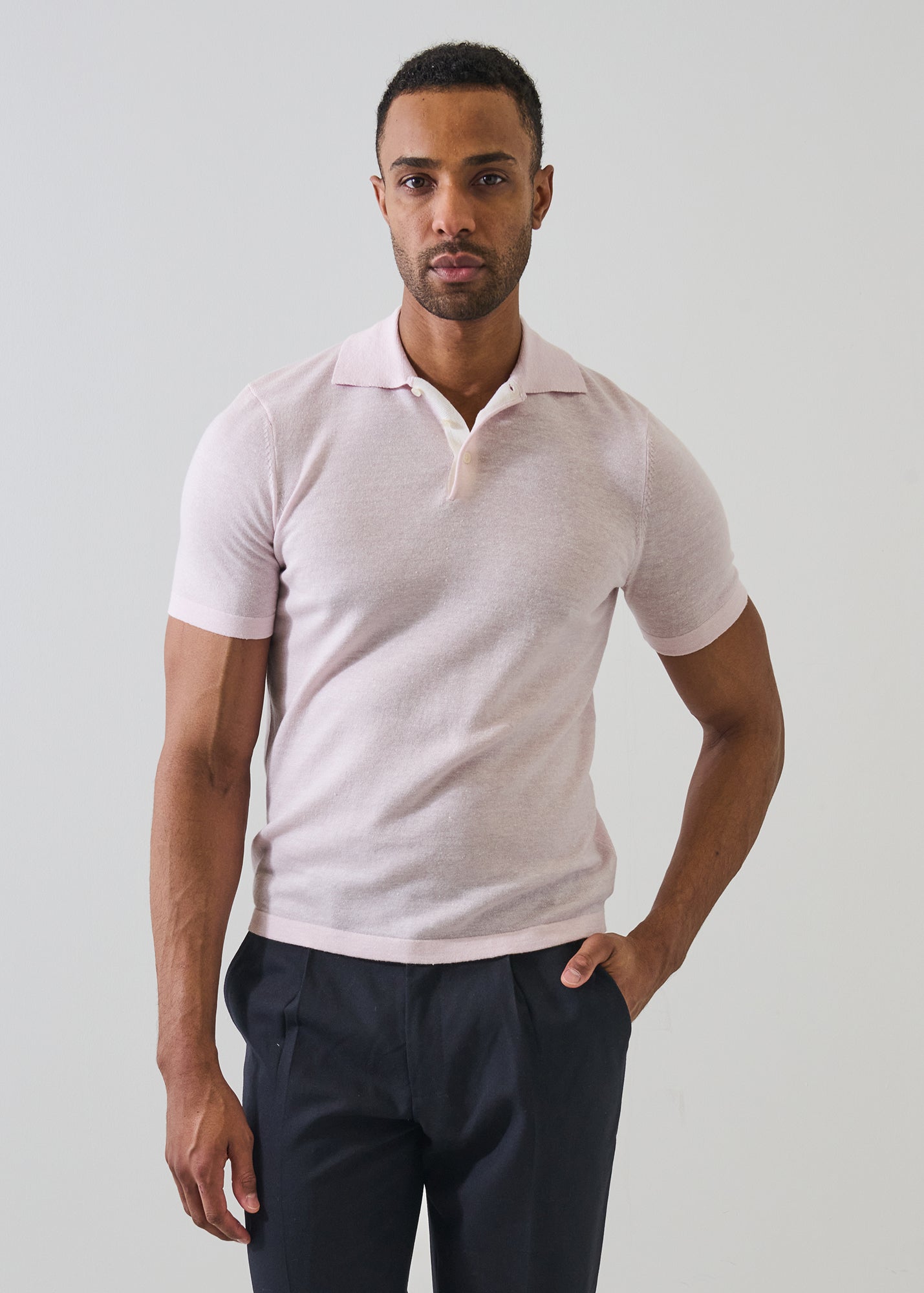 Merino Linen Contrast Placket Polo - PATRICK ASSARAF