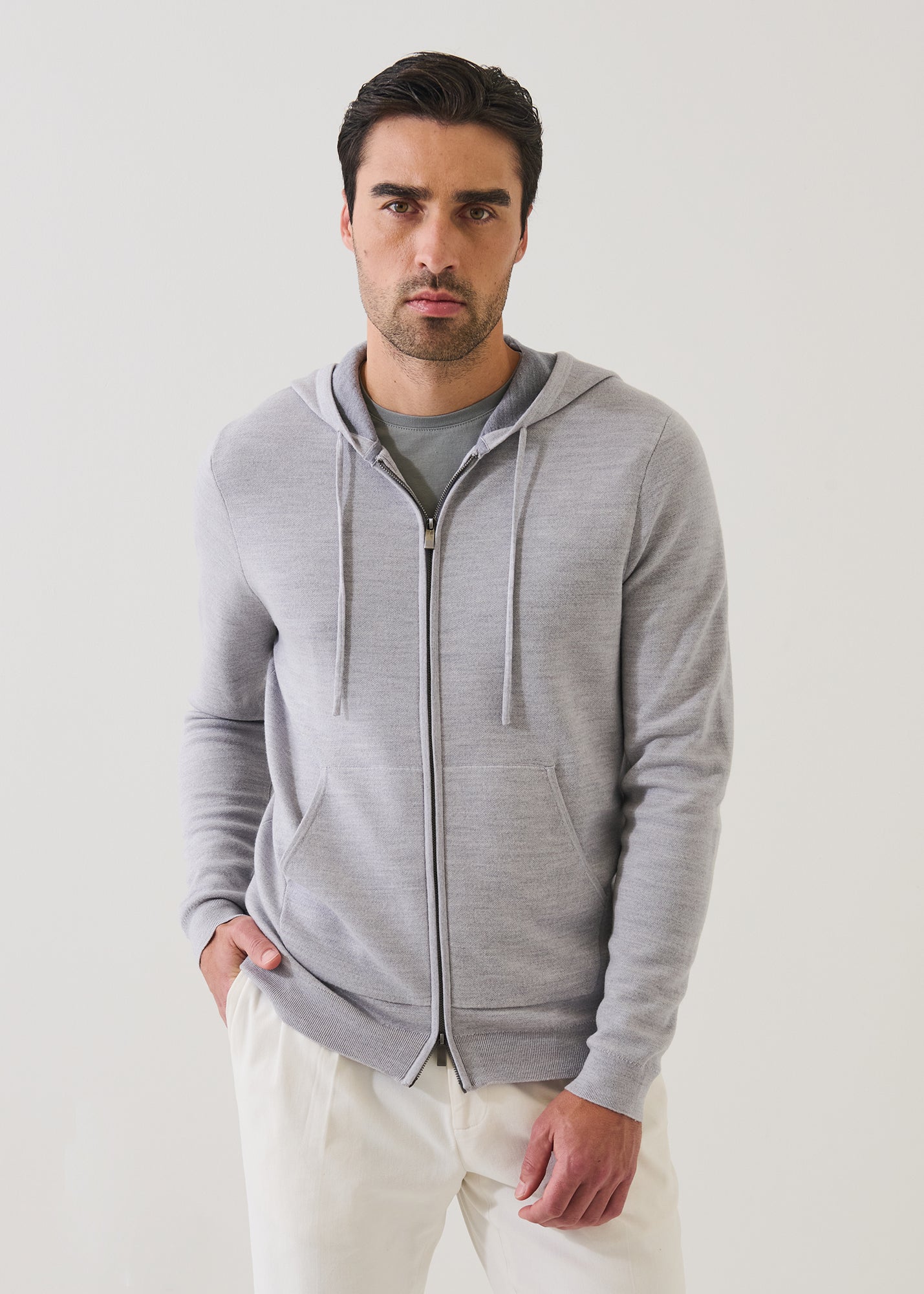 Double Face Merino Wool-Silk Full Zip Hoodie