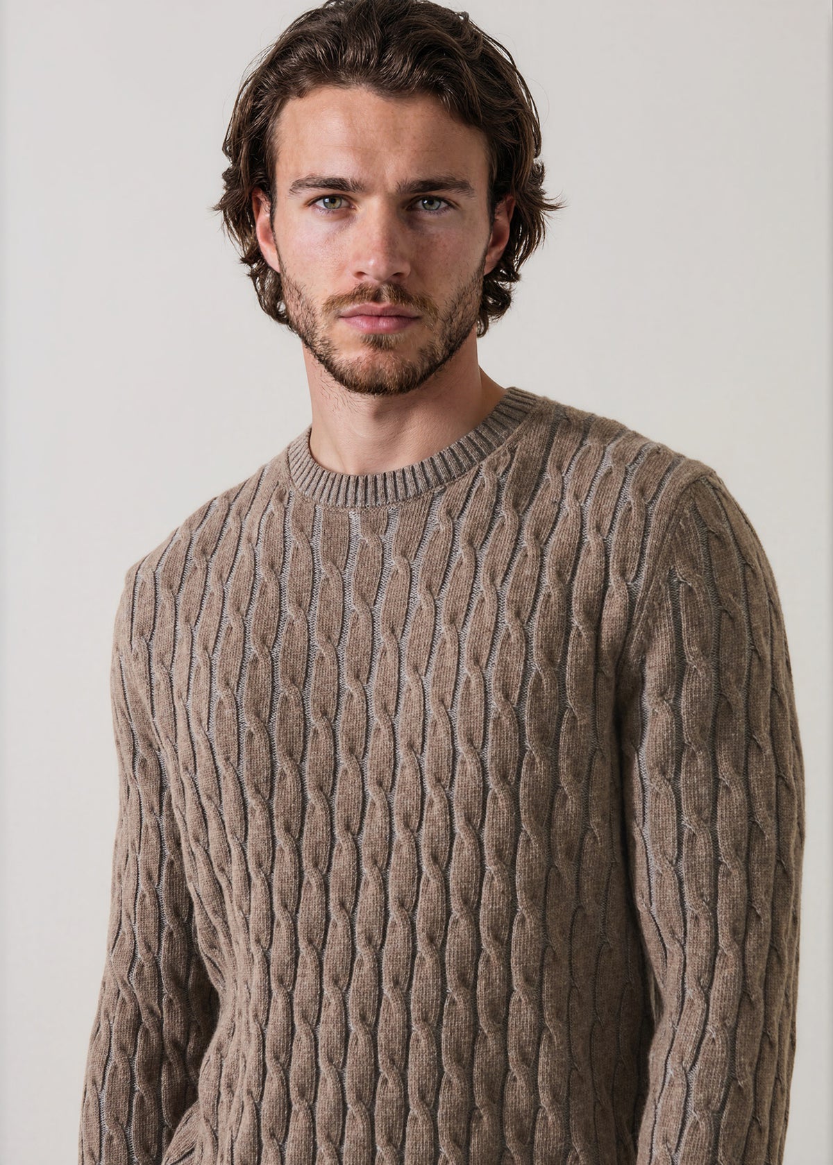 Plaited Wool Blend Cable Crew Neck