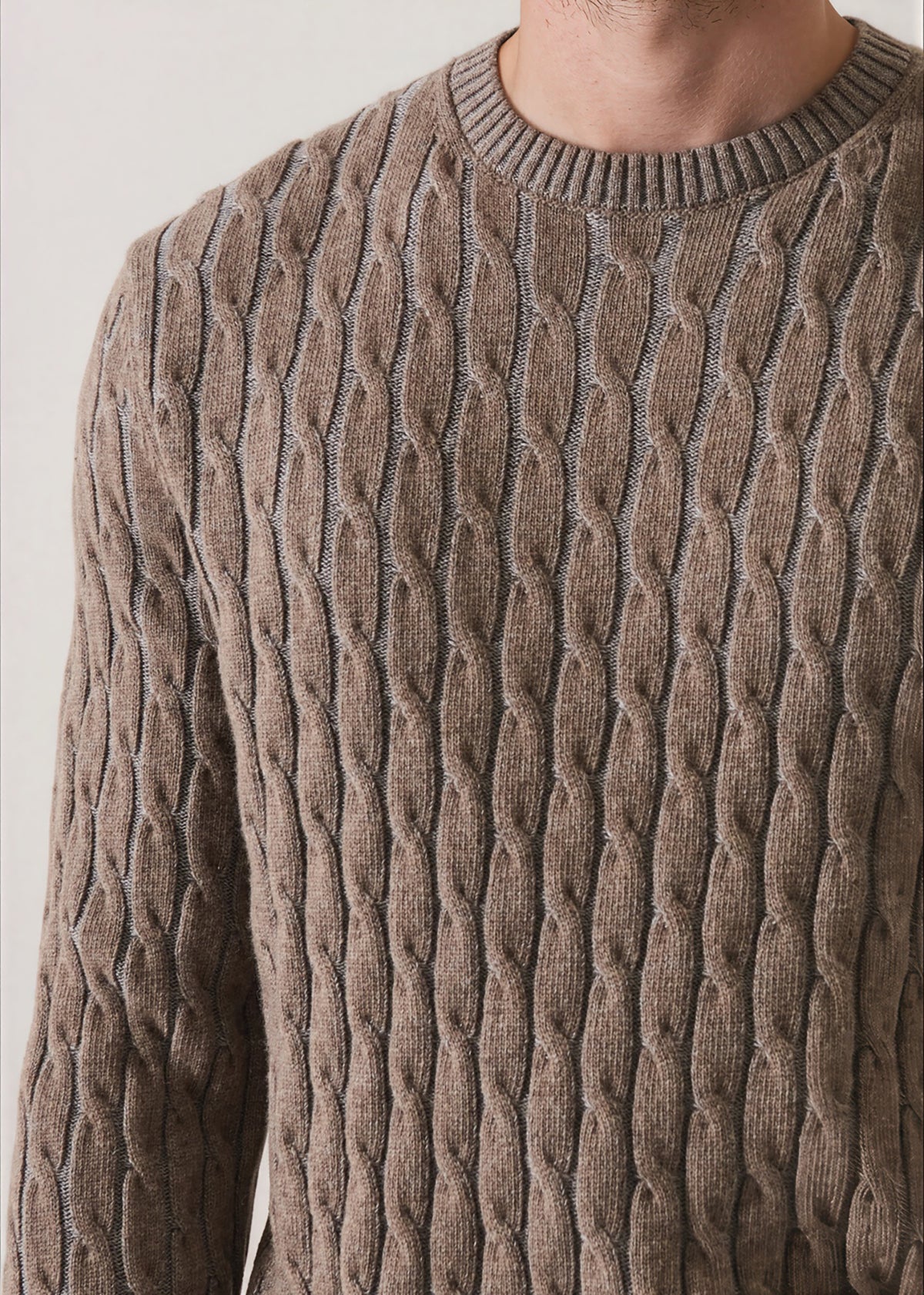 Plaited Wool Blend Cable Crew Neck