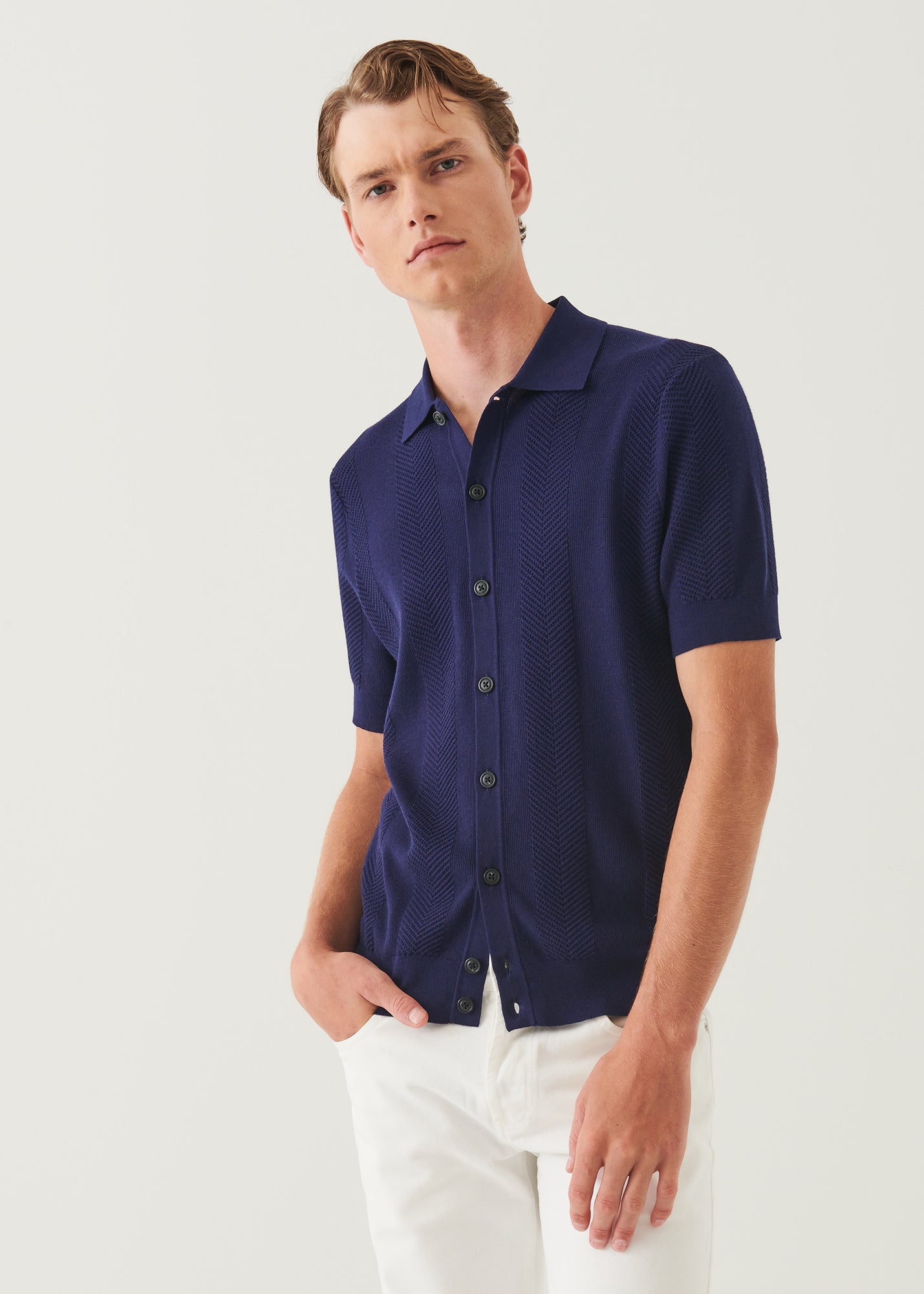 Cotton Cashmere Blend Knit Shirt