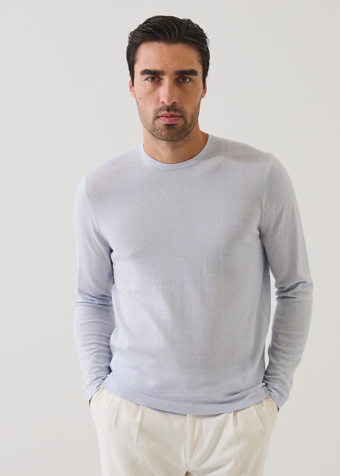 Cotton-Cupro Long Sleeve Crewneck
