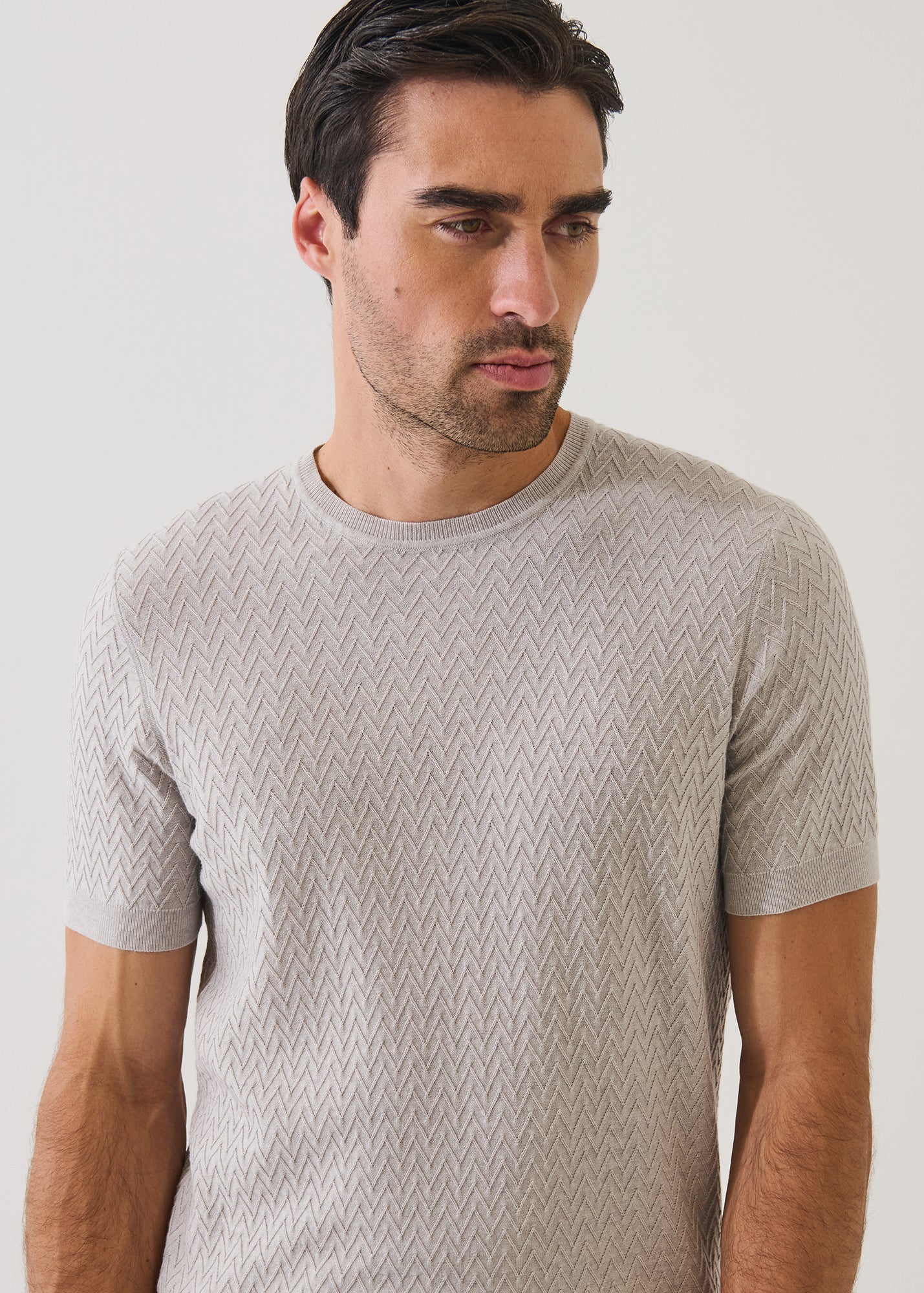 Cotton-Cupro Chevron Stitch Crewneck