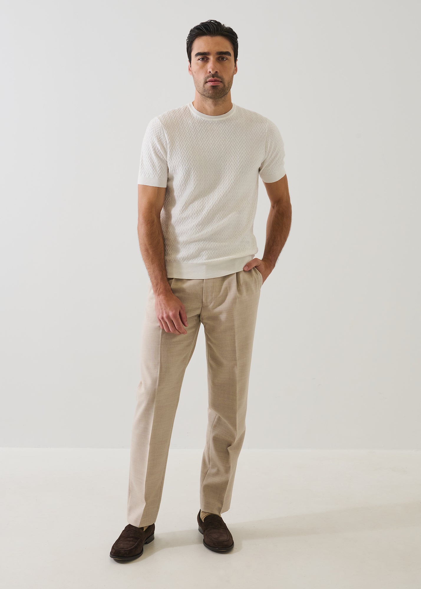 Cotton-Cupro Chevron Stitch Crewneck