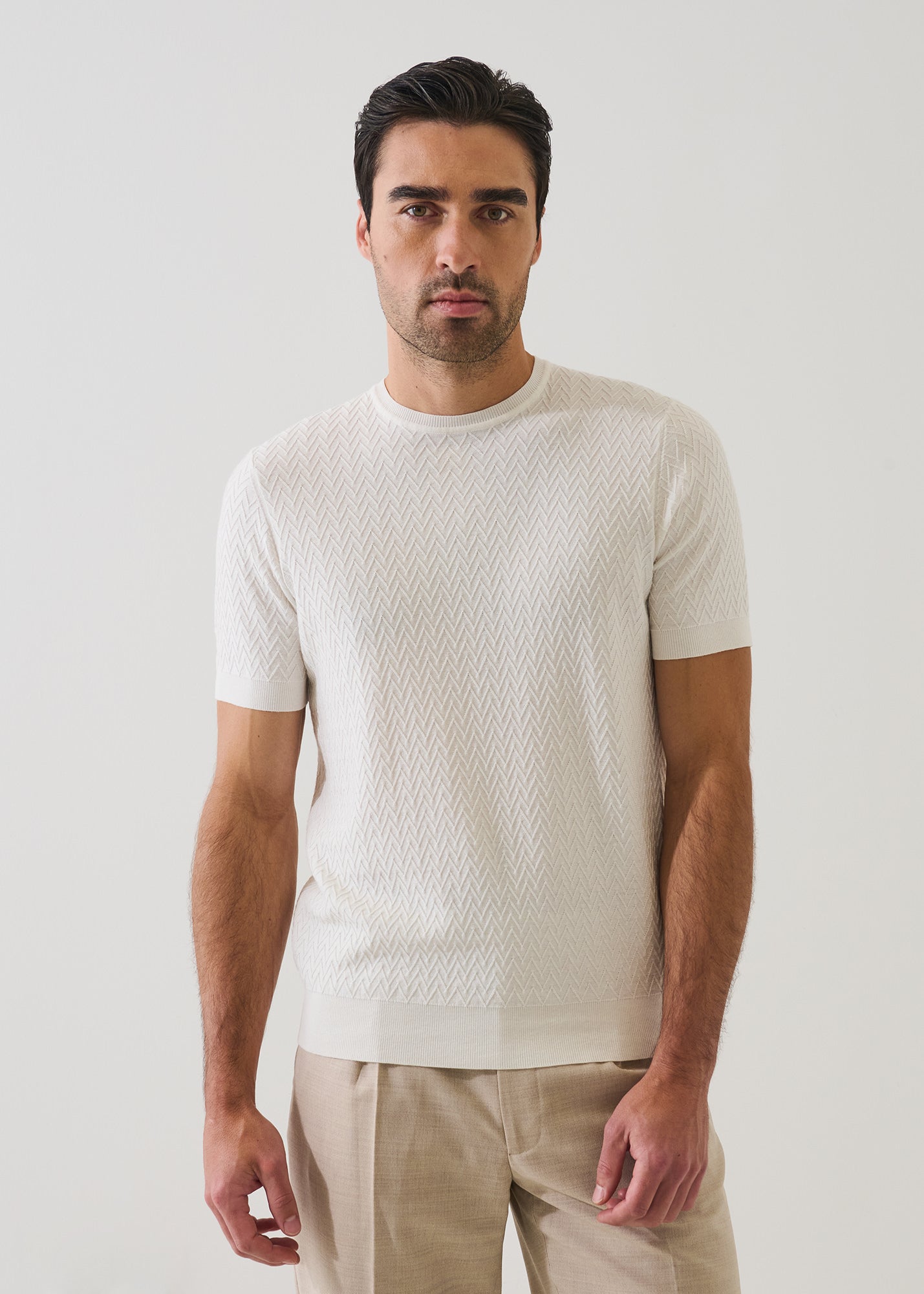 Cotton-Cupro Chevron Stitch Crewneck