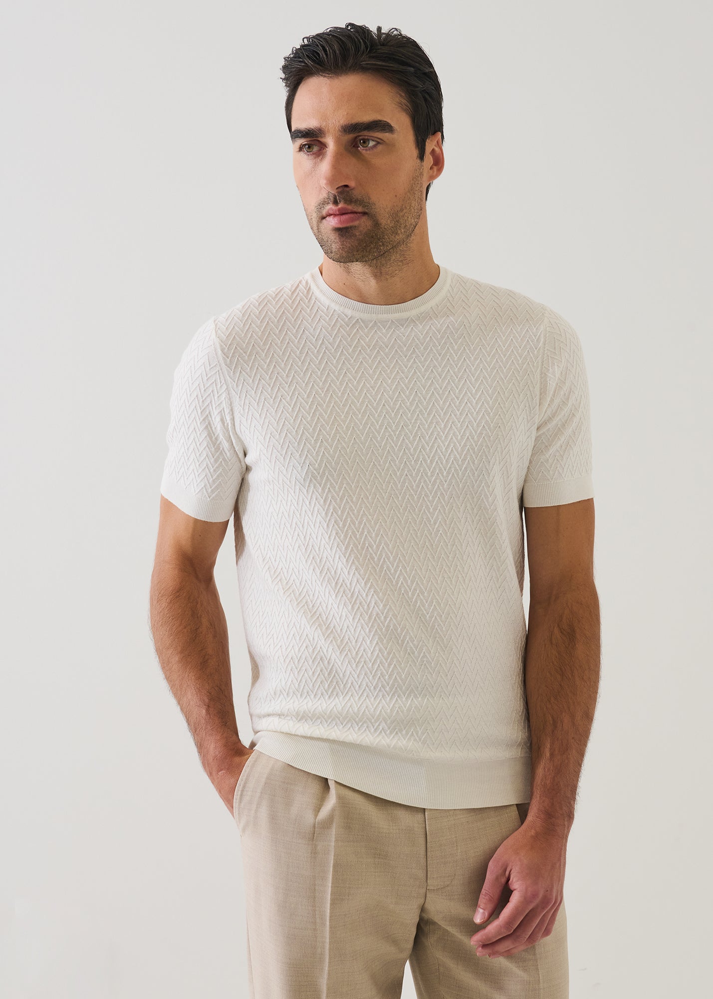 Cotton-Cupro Chevron Stitch Crewneck