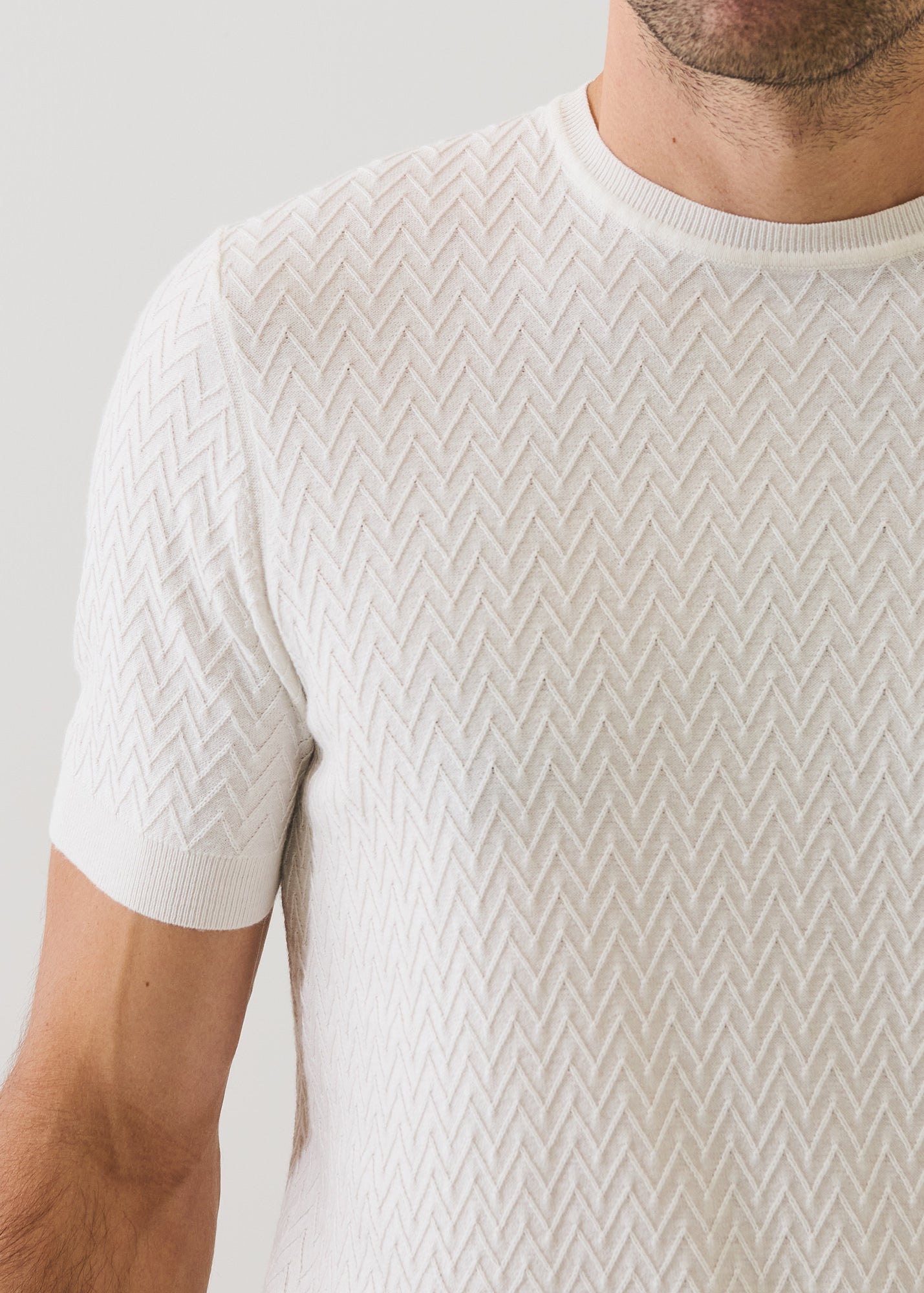 Cotton-Cupro Chevron Stitch Crewneck