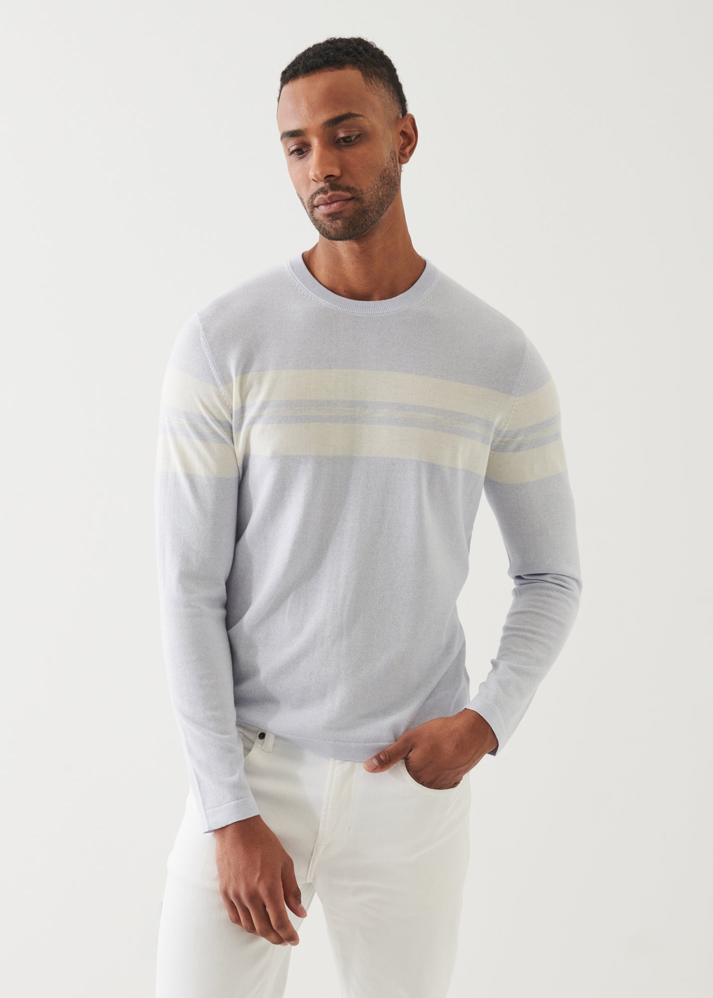 Cotton Cupro Striped Crewneck - PATRICK ASSARAF