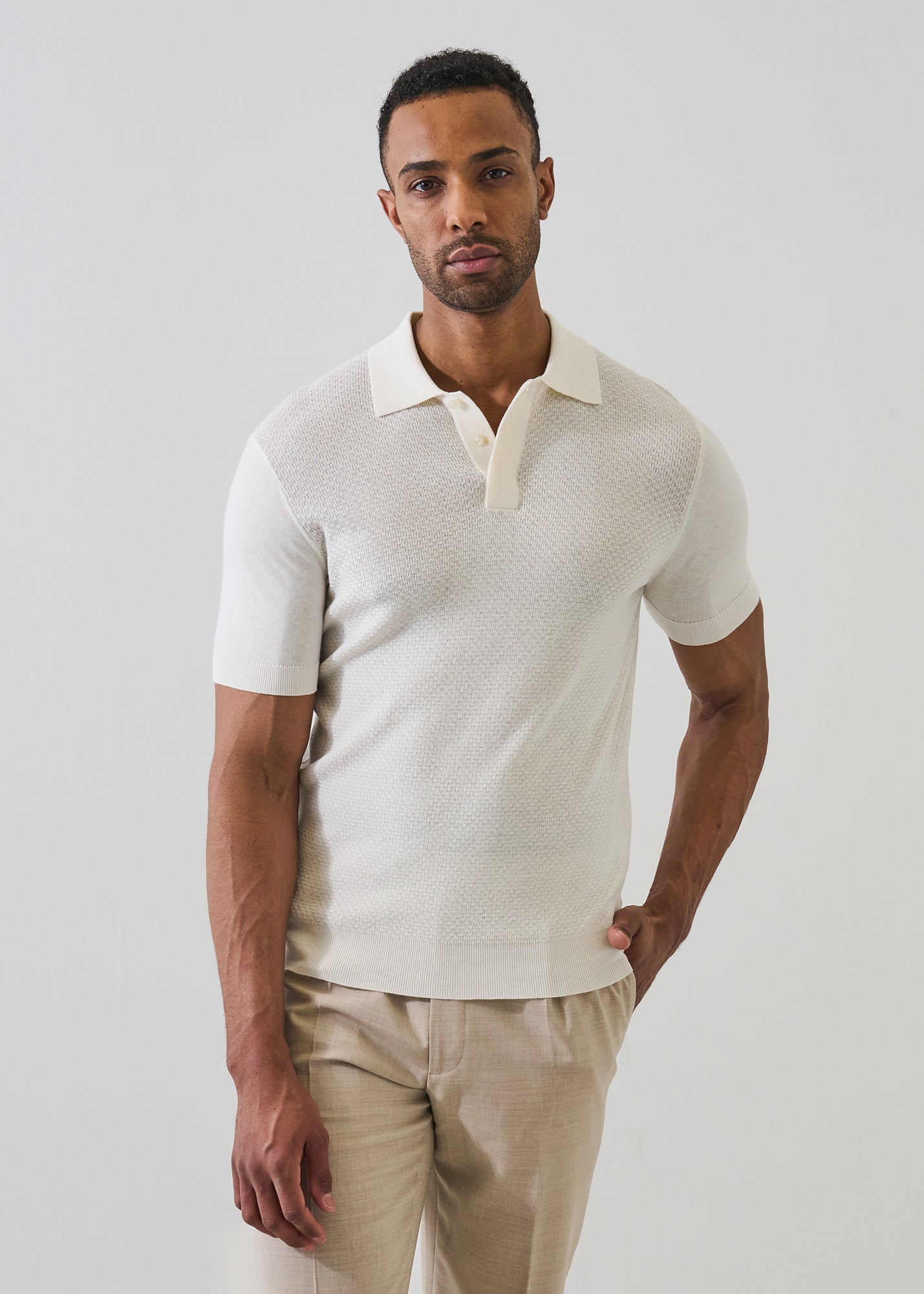 Cotton-Silk Blend Textured Knit Polo - PATRICK ASSARAF