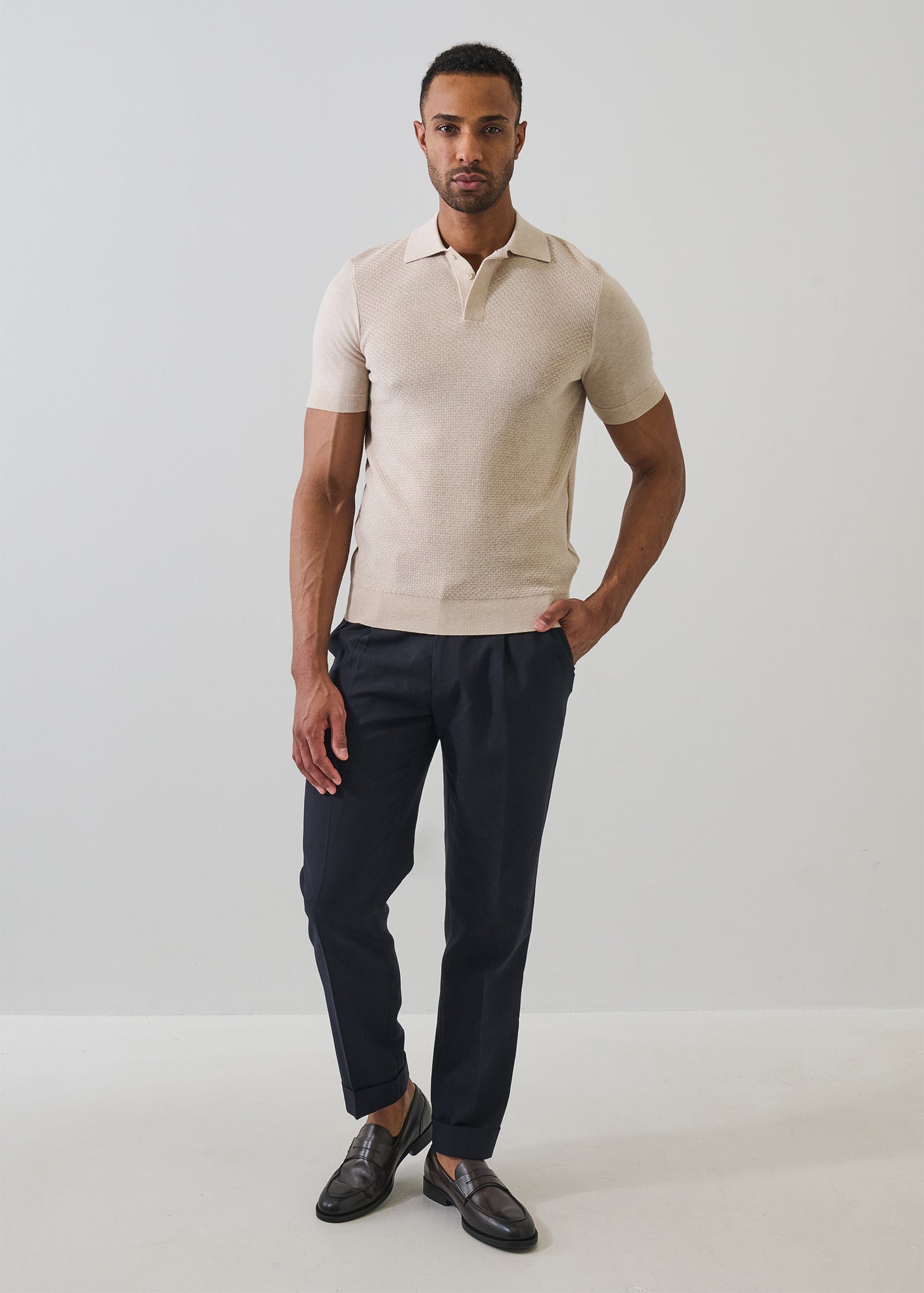 Cotton-Silk Blend Textured Knit Polo - PATRICK ASSARAF