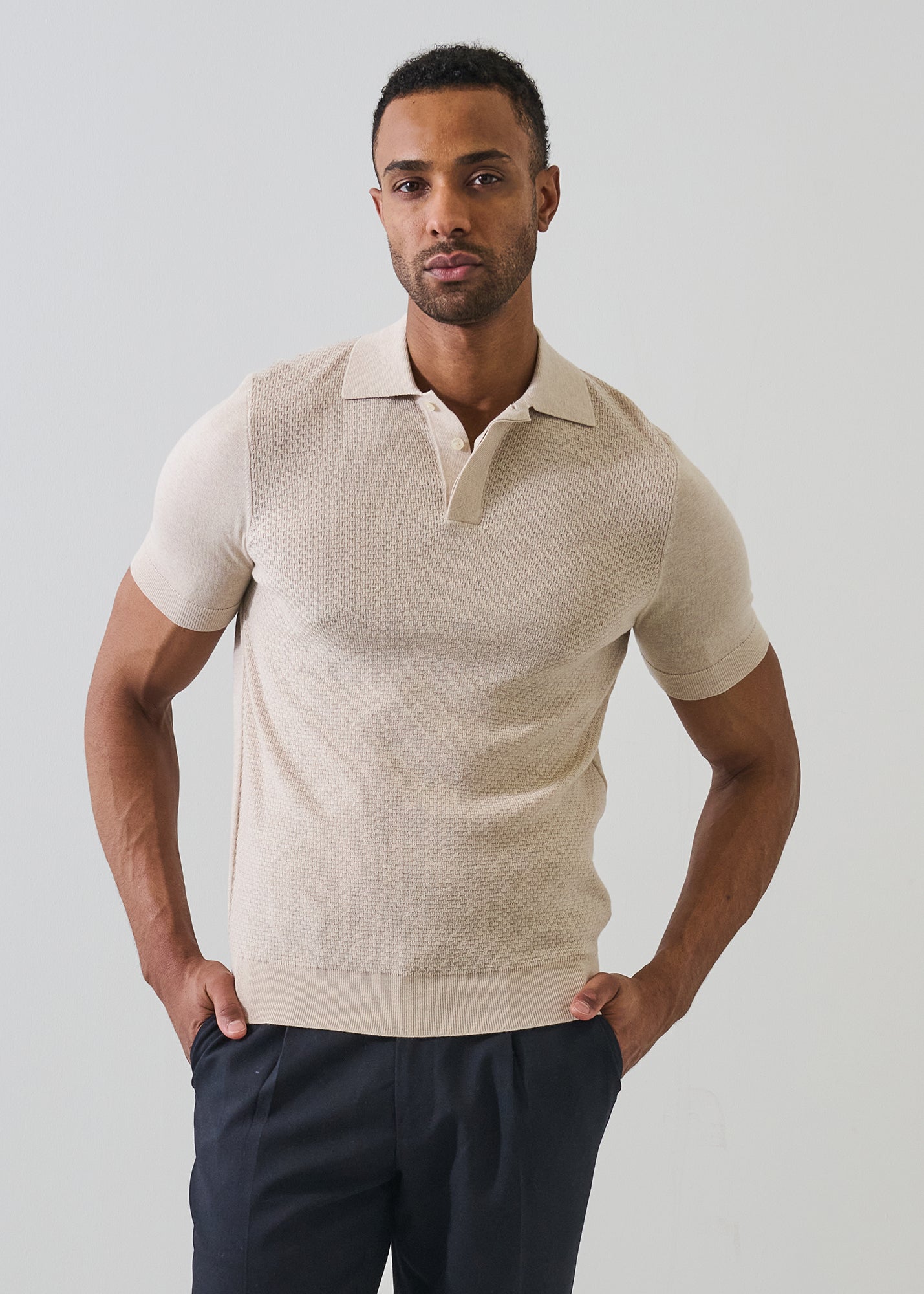 Cotton-Silk Blend Textured Knit Polo - PATRICK ASSARAF