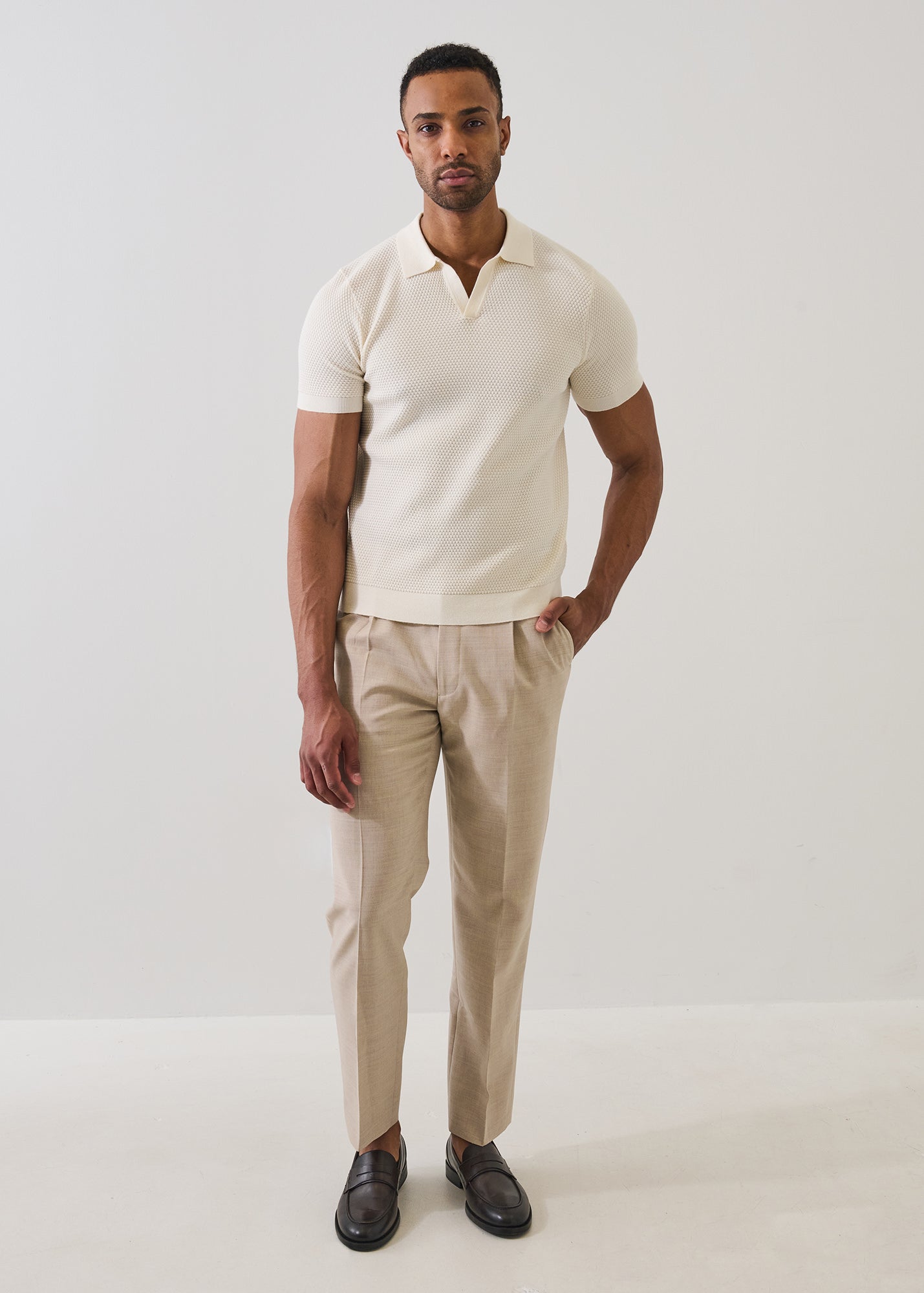 Cotton-Blend Bubble Stitch Knit Open Polo - PATRICK ASSARAF