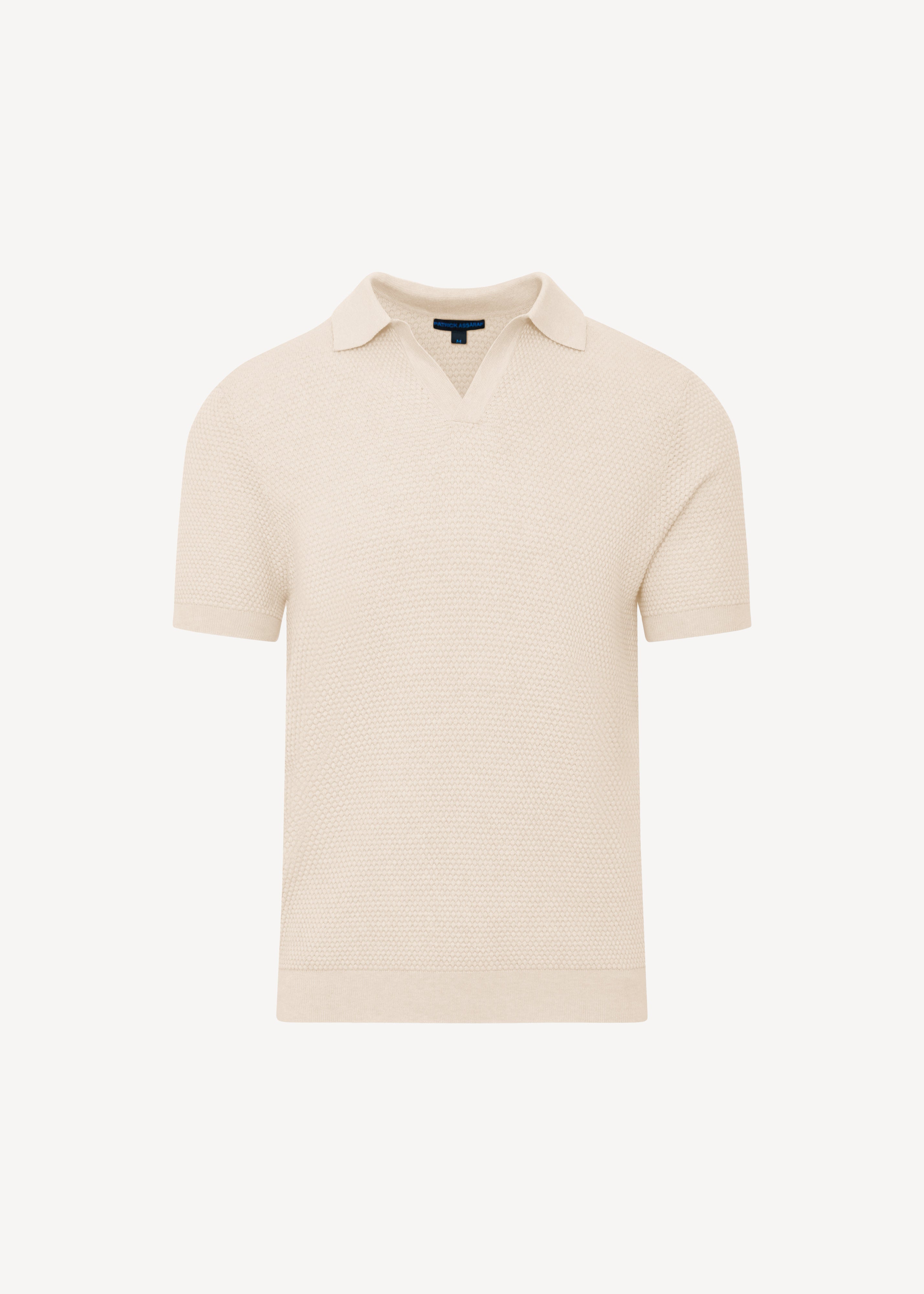 Cotton-Blend Bubble Stitch Knit Open Polo
