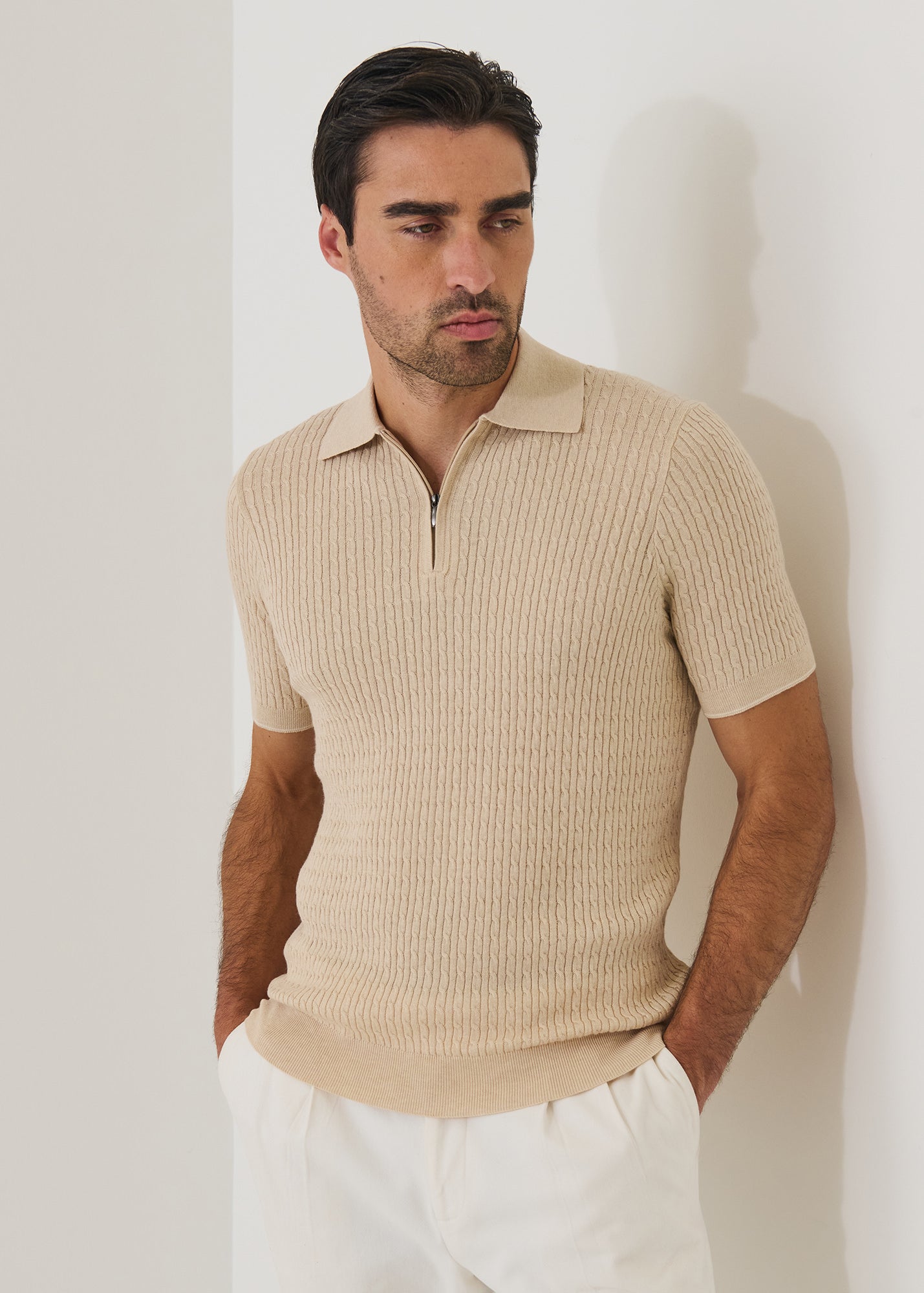 Cotton Blend Baby Cable Zip Polo