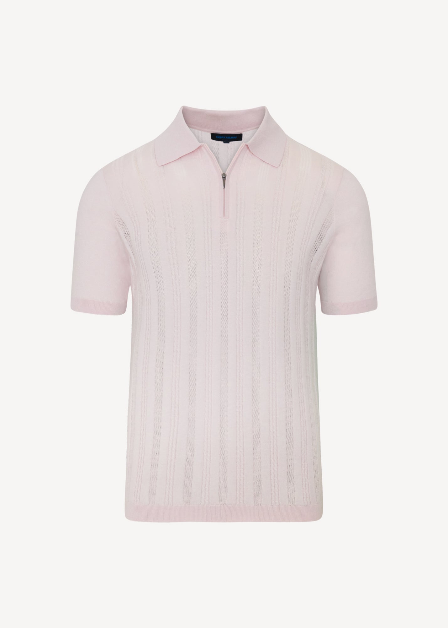 Cotton Blend Pointelle Stripe Zip Polo