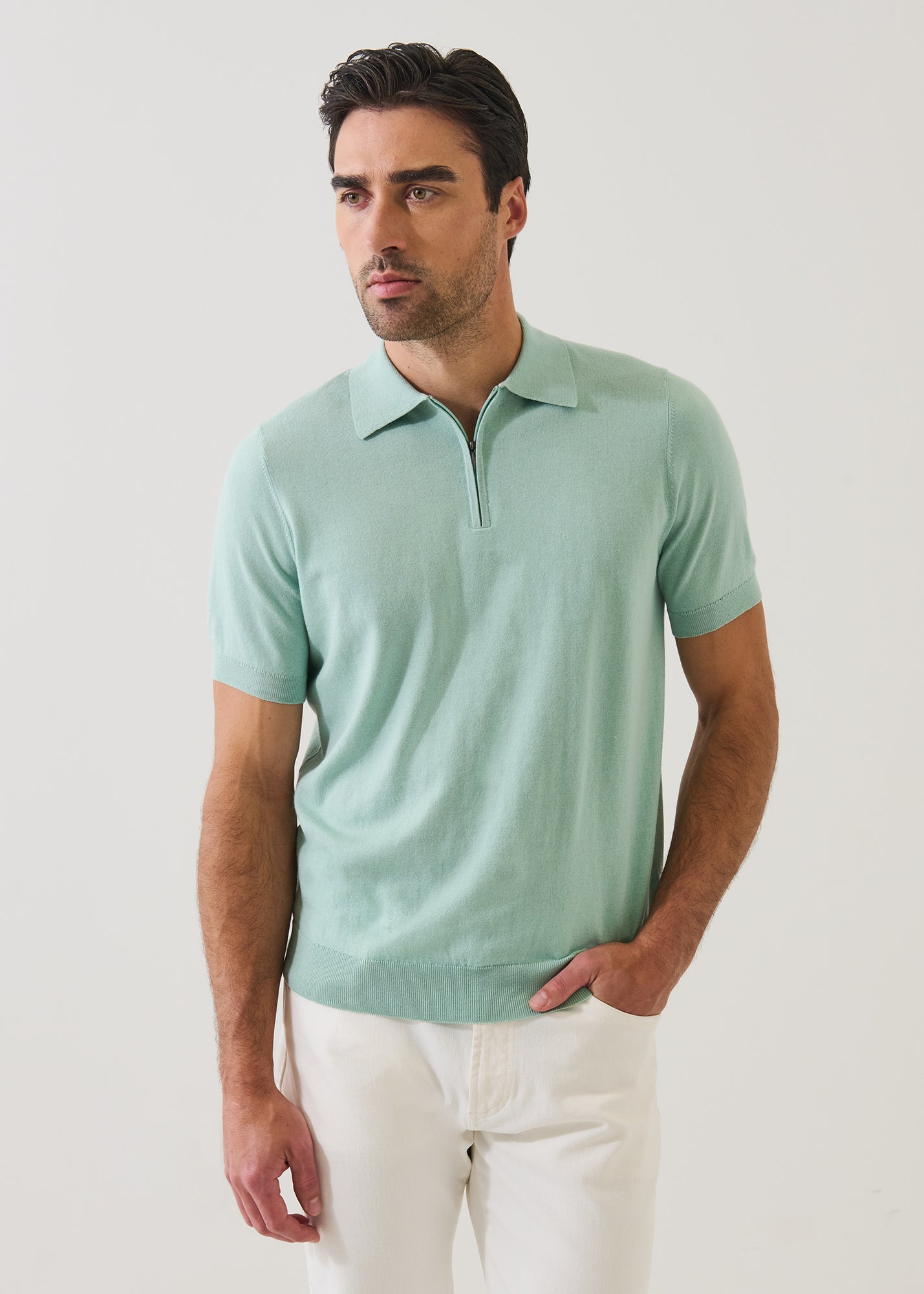 Cotton Blend Zip Polo